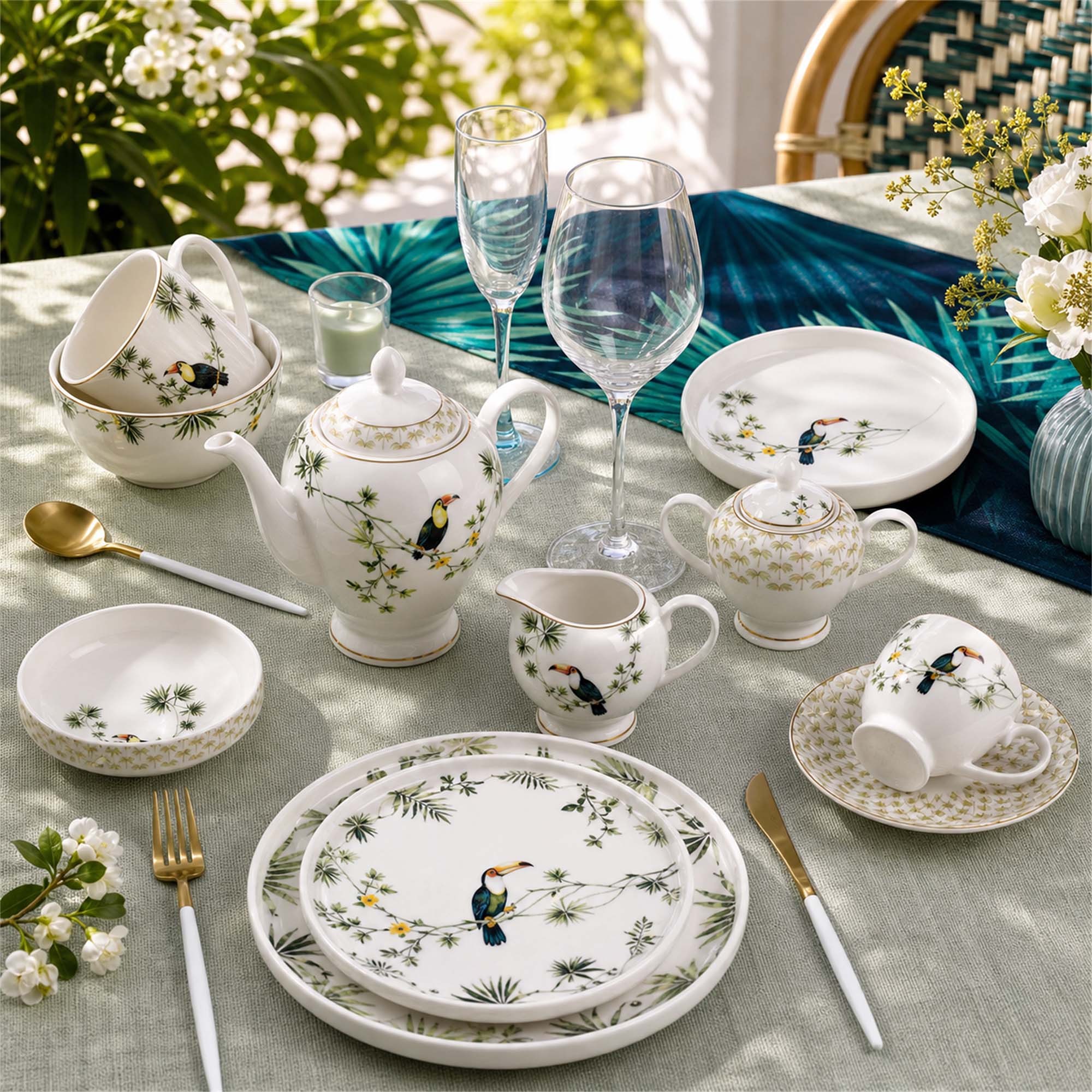 Donglin Homeware Toucan Tropical Vine - Nature Style Ceramic Dinnerware