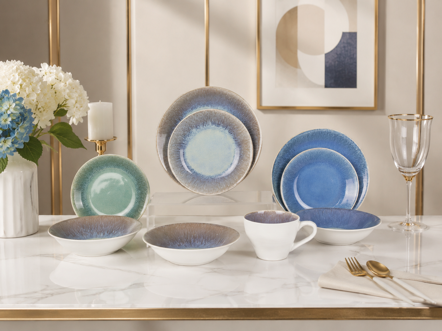 Donglin Homeware Unique Radial Flowing Glaze - Vintage Style Ceramic Tableware Set