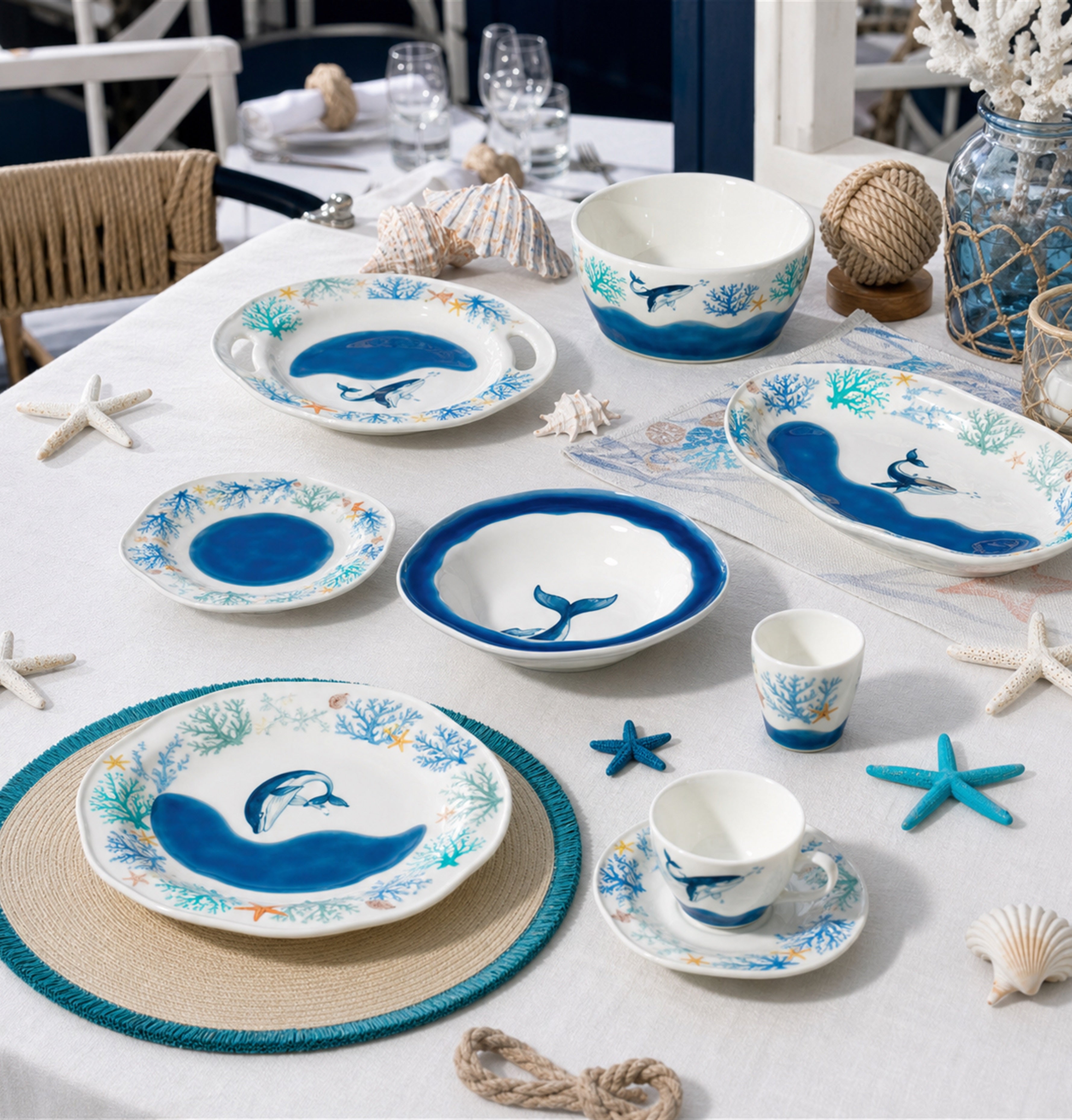 Donglin Homeware Whale Ocean- Minimalist Style Ceramic Dinnerware