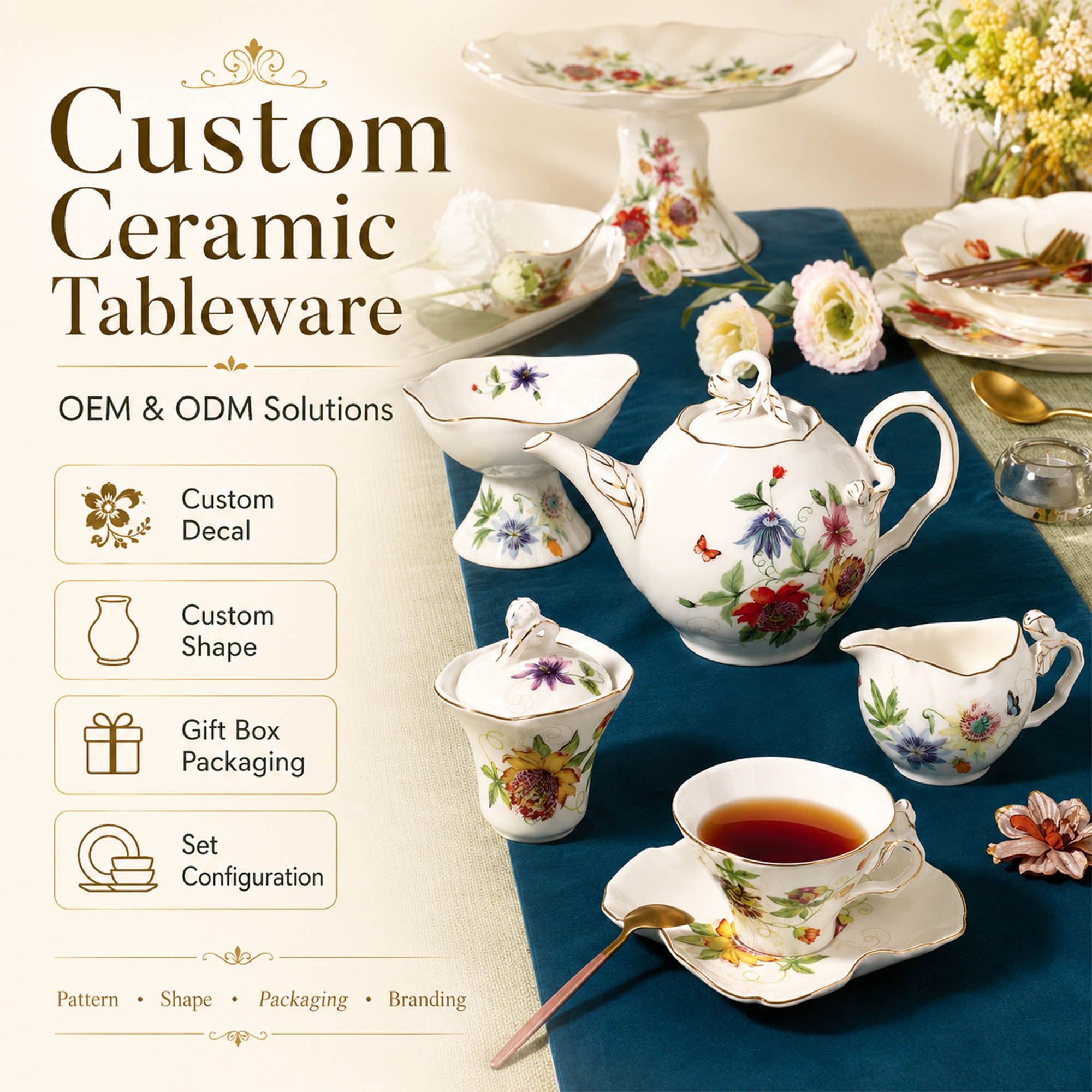 Donglin Homeware Wholesale Ceramic Dinnerware  Wildflower & Butterfly Collection
