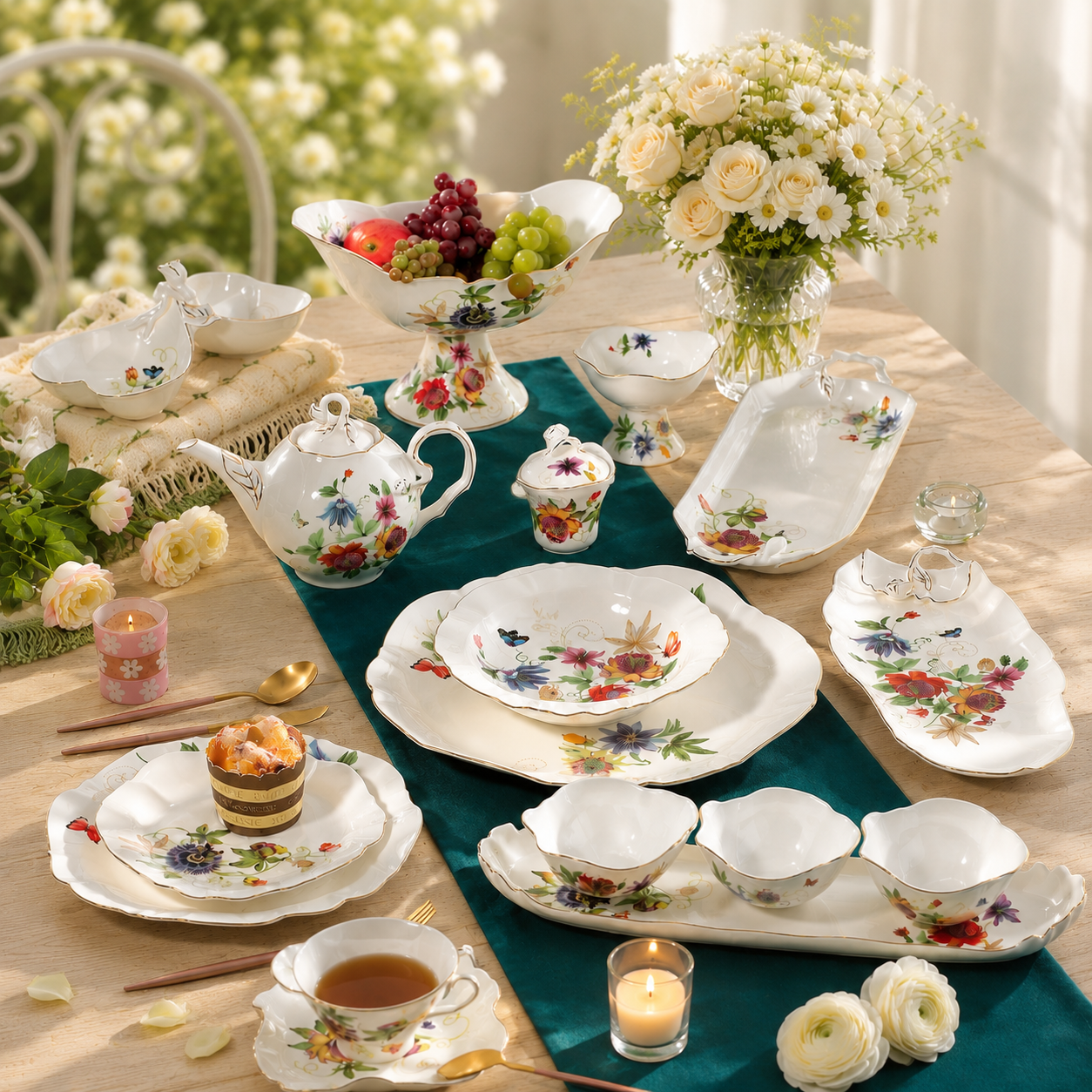 Donglin Homeware Wildflower & Butterfly - Nature Style Ceramic Tea Set
