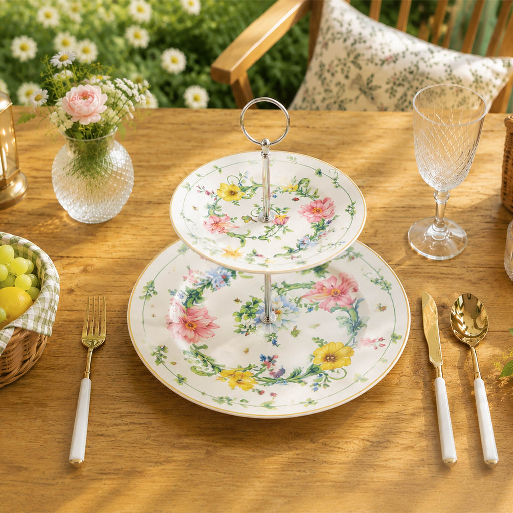 Donglin Homeware Wildflower Meadow Collection 2-tier Cake Plate