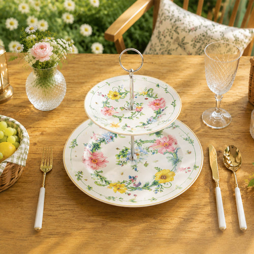 Donglin Homeware Wildflower Meadow Collection 2-tier Cake Plate