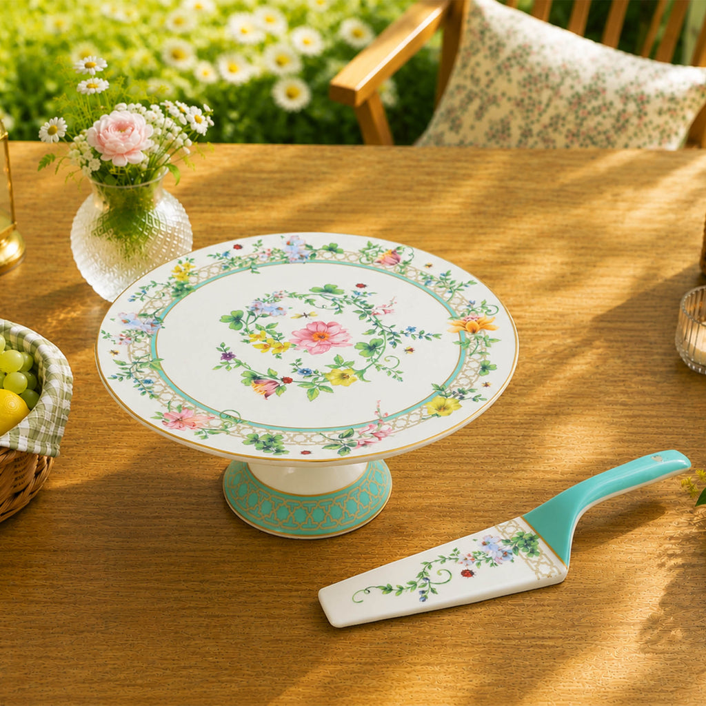 Donglin Homeware Wildflower Meadow Collection Cake Stand & Shovel 11-inch