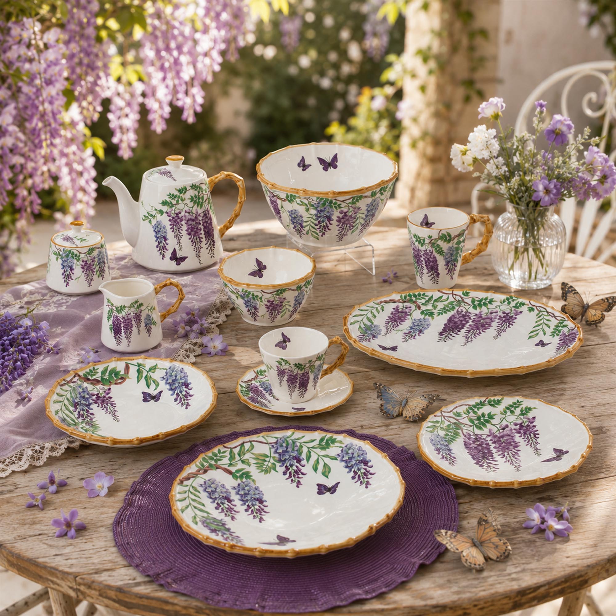 Donglin Homeware Wisteria & Butterfly - Nature Style Ceramic Tabletware