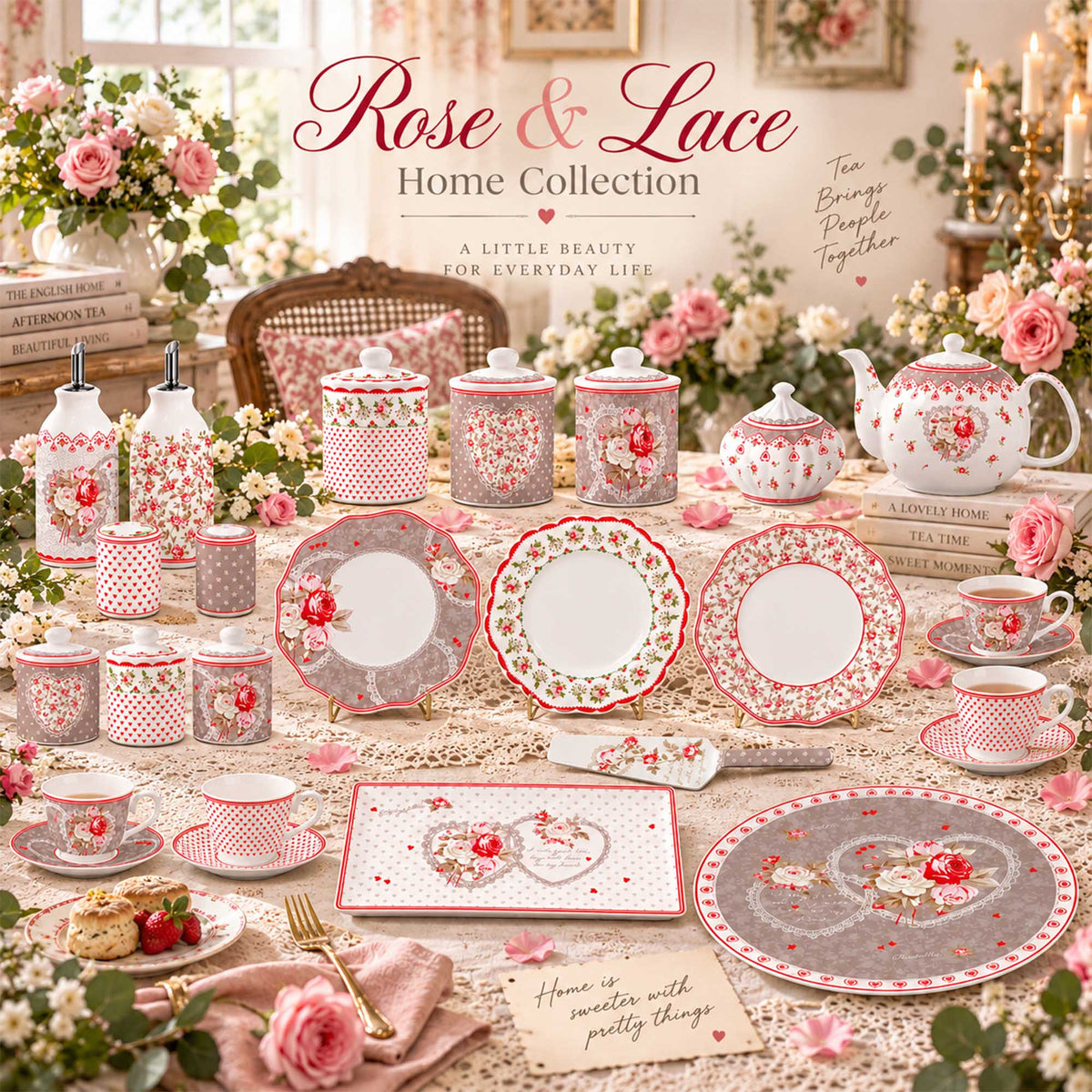 Donglin Homeware Y5089 Rose & Lace Home New Bone China Dinnerware Collection