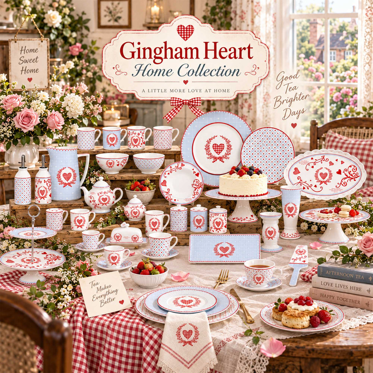 Donglin Homeware Y5091 Gingham Heart Home New Bone China Dinnerware Collection
