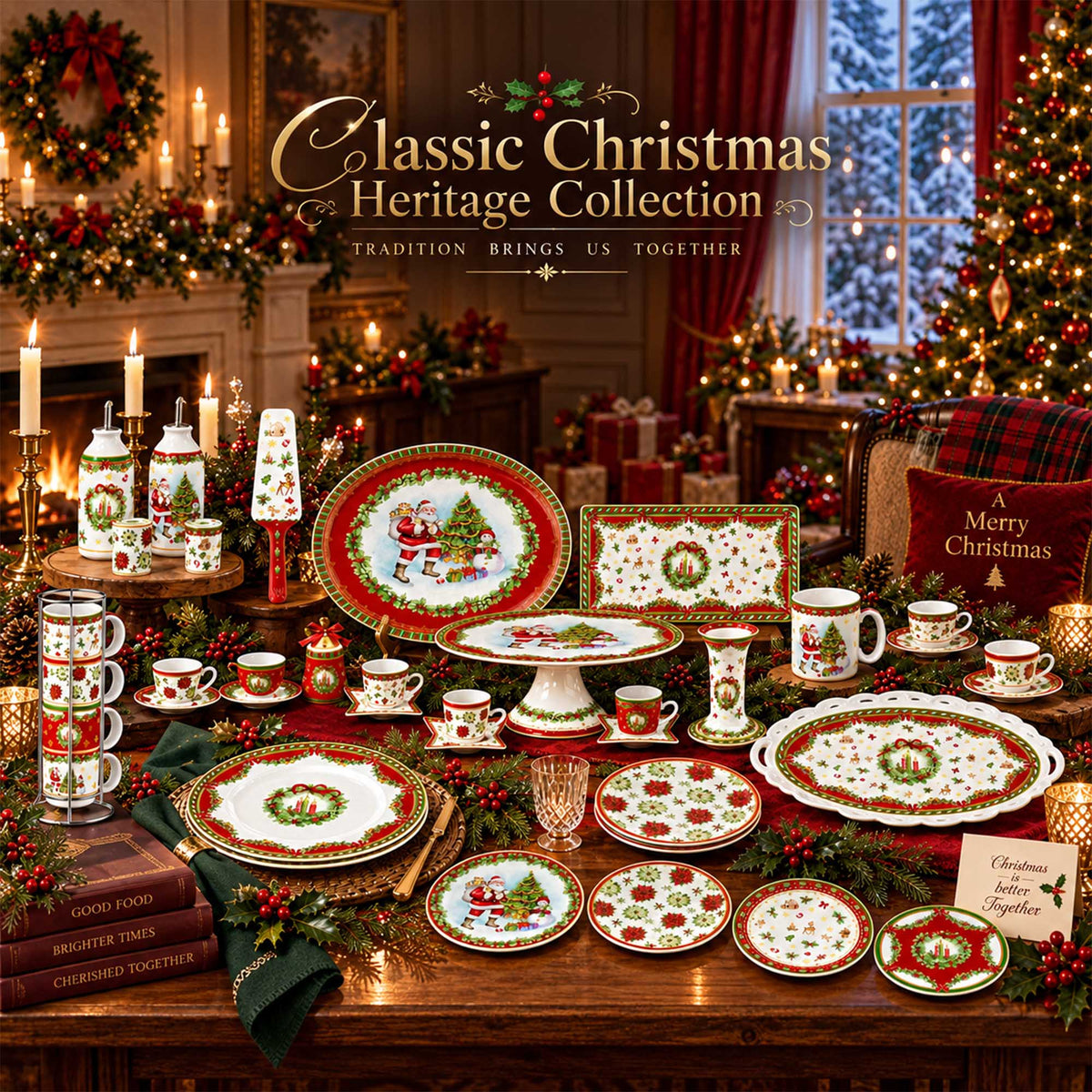 Donglin Homeware Y5112 Classic Christmas Heritage New Bone China Dinnerware Collection