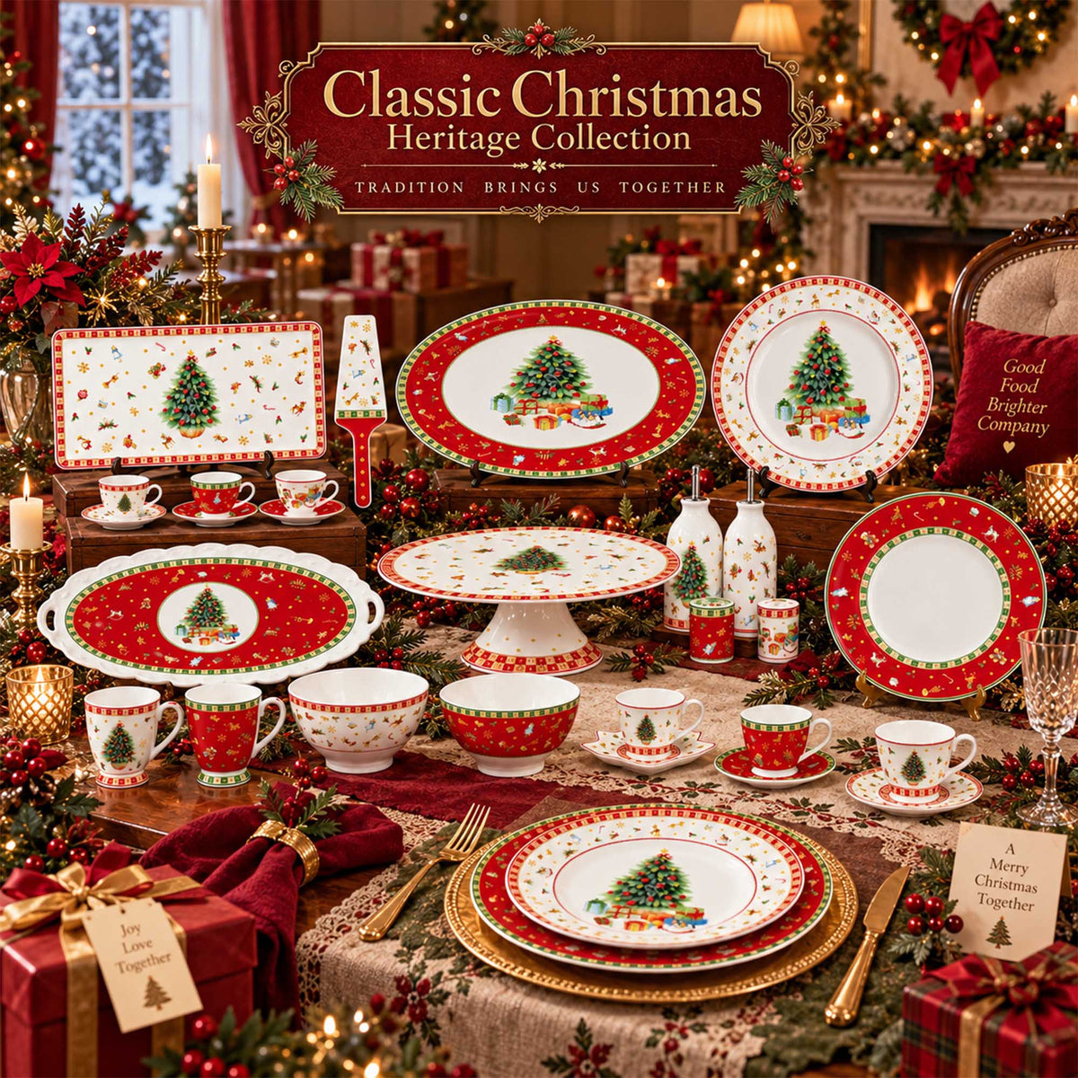 Donglin Homeware Y5240 English Garden Christmas New Bone China Dinnerware Collection