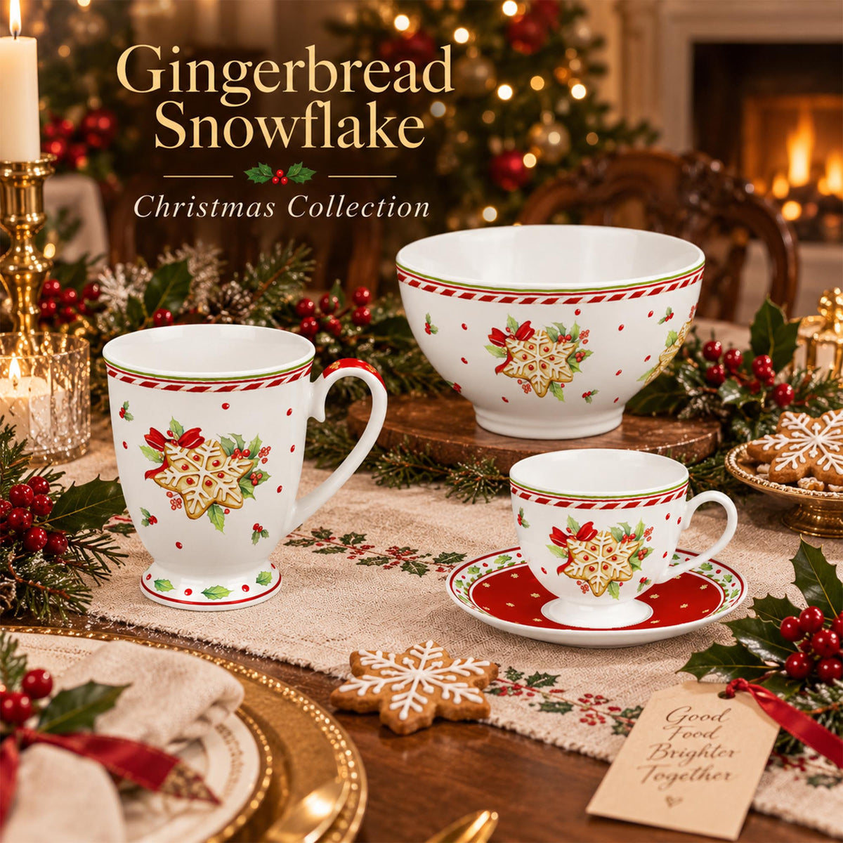Donglin Homeware Y5253 Gingerbread Snowflake Christmas New Bone China Dinnerware Collection