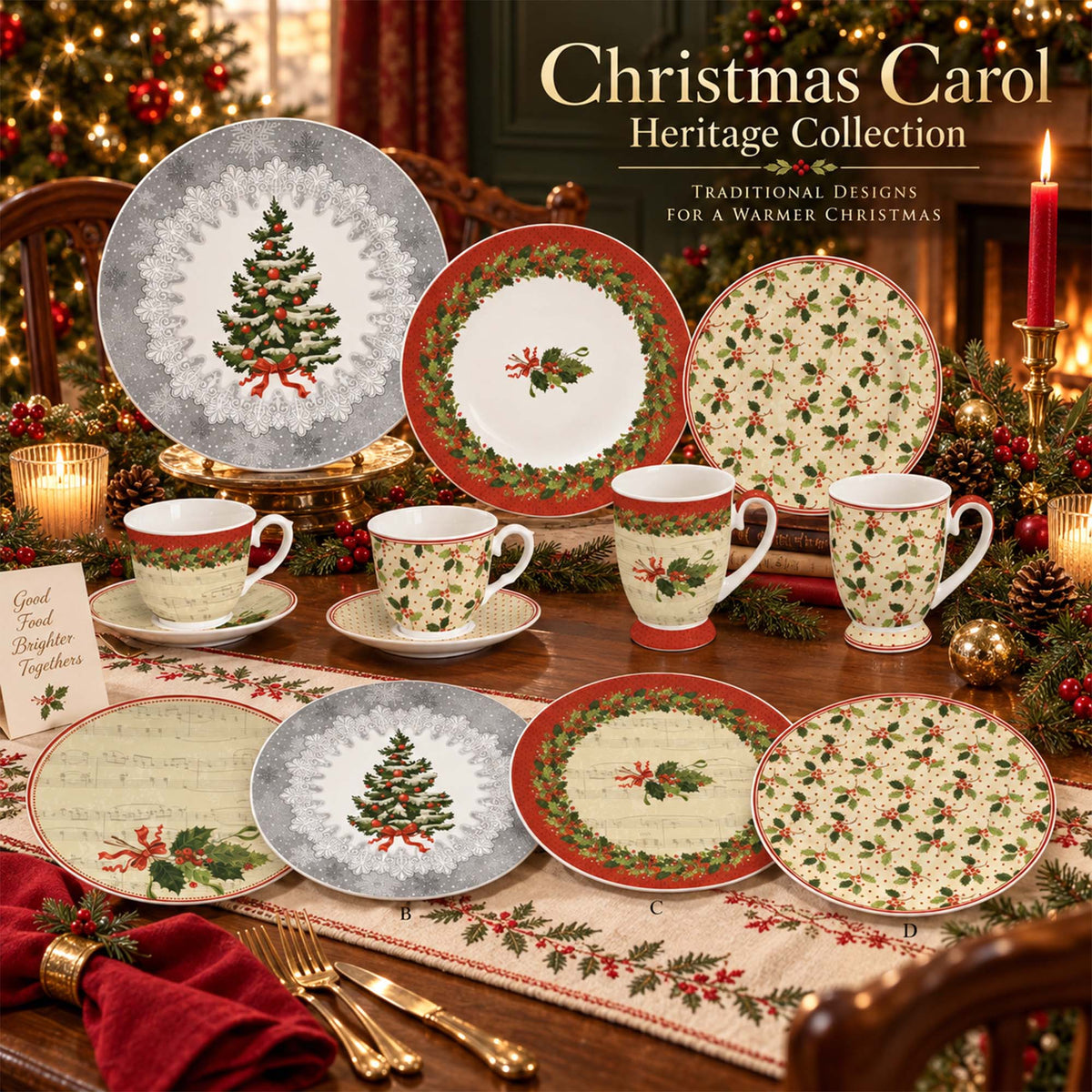 Donglin Homeware Y5373 Christmas Carol Heritage New Bone China Dinnerware Collection