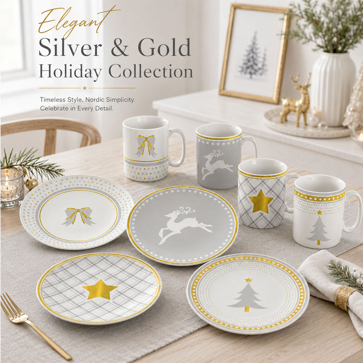 Donglin Homeware Y5765 Elegant Silver & Gold Holiday Collection