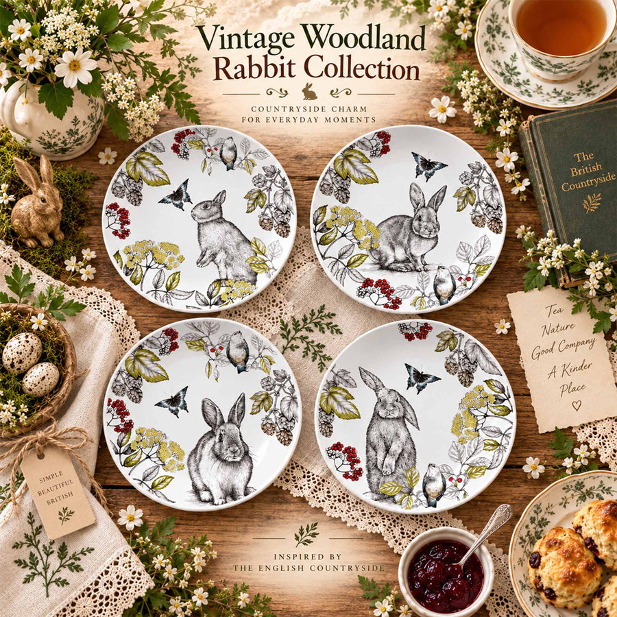 Y5777 Vintage Woodland Rabbit New Bone China Plate Collection