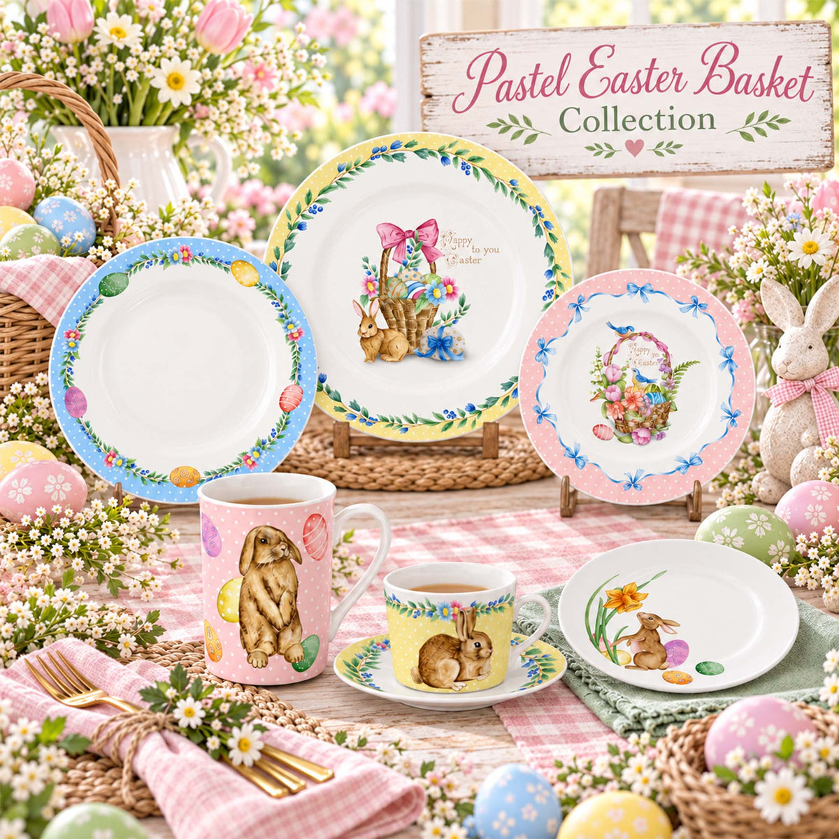 Donglin Homeware Y5787 Pastel Easter Basket New Bone China Dinnerware Collection
