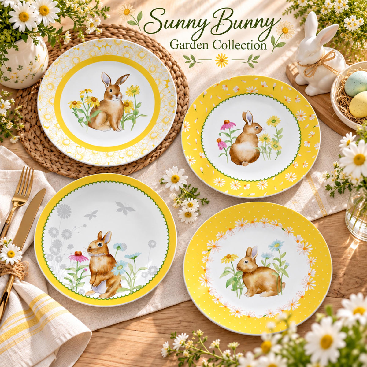 Donglin Homeware Y5914 Sunny Bunny Garden New Bone China Plate Collection
