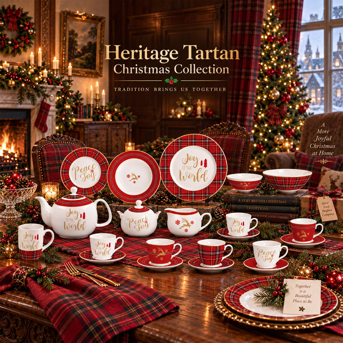 Donglin Homeware Y5949 Heritage Tartan Christmas New Bone China Dinnerware Collection