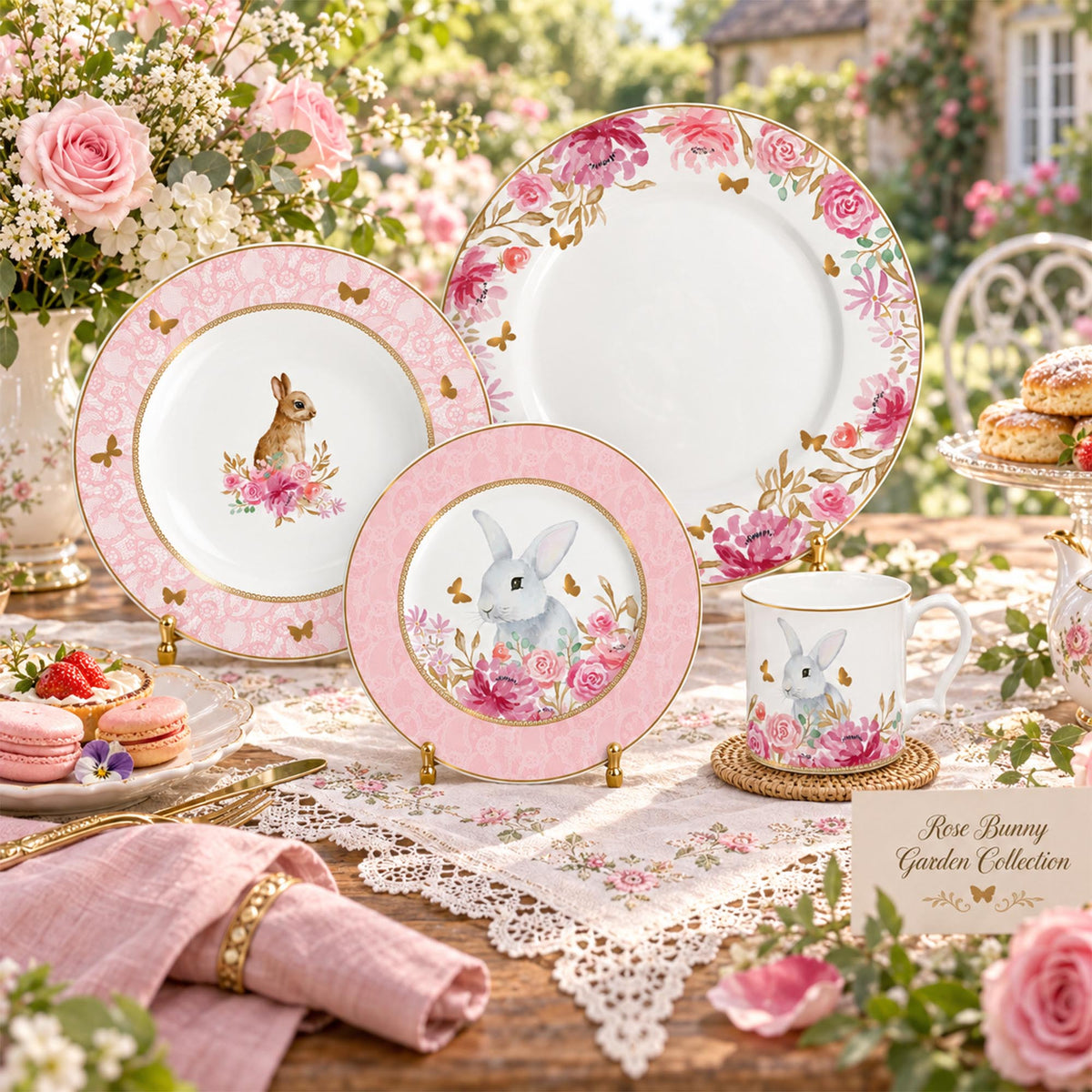 Donglin Homeware Y6346 Rose Bunny Garden New Bone China Dinnerware Collection