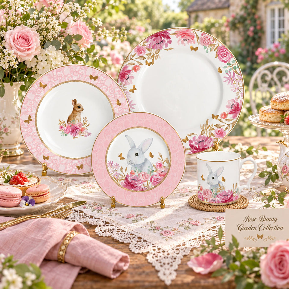 Y6346 Rose Bunny Garden New Bone China Dinnerware Collection