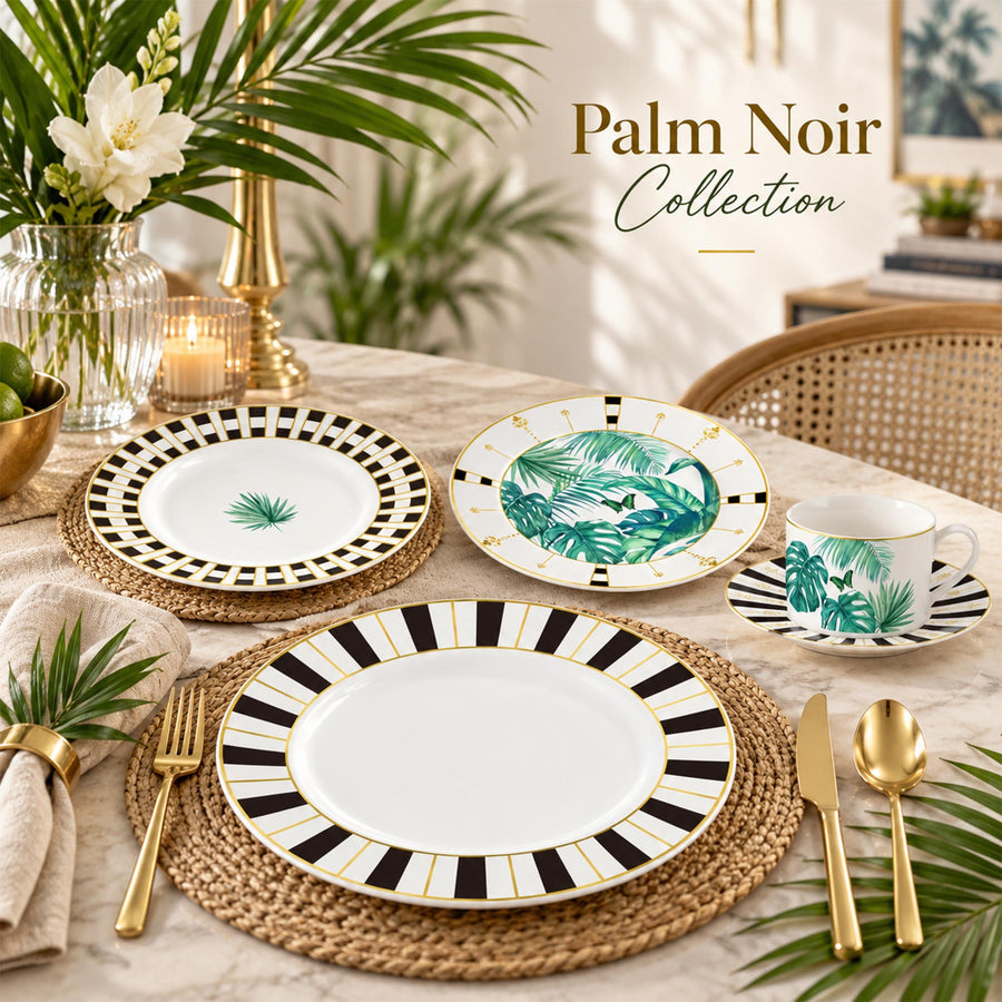 Y6437 Palm Noir New Bone China Dinnerware Collection