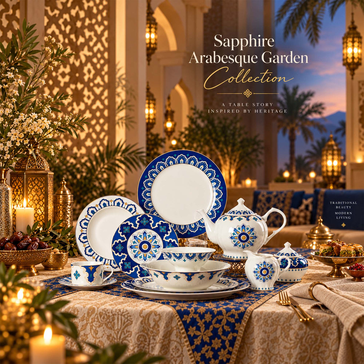 Donglin Homeware Y6529 Sapphire Arabesque Garden New Bone China Dinnerware Collection