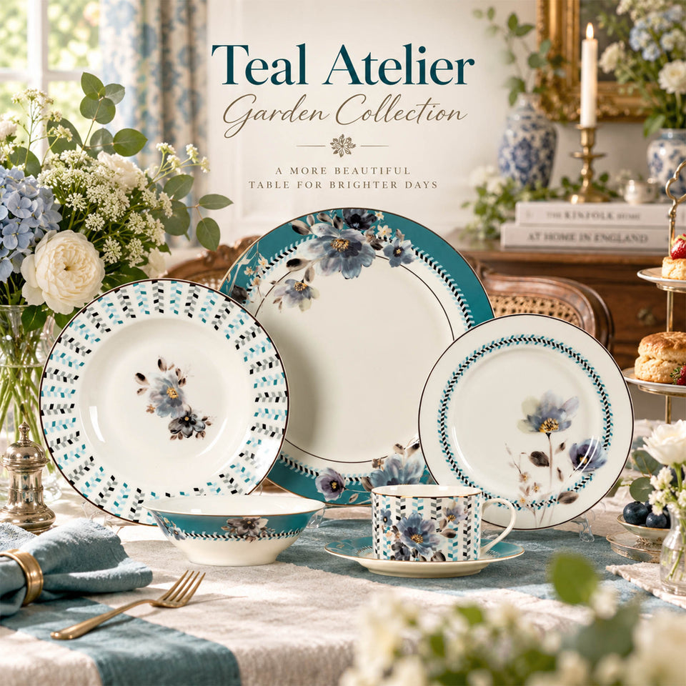 Y6539 Teal Atelier Garden Geschirrkollektion aus New Bone China