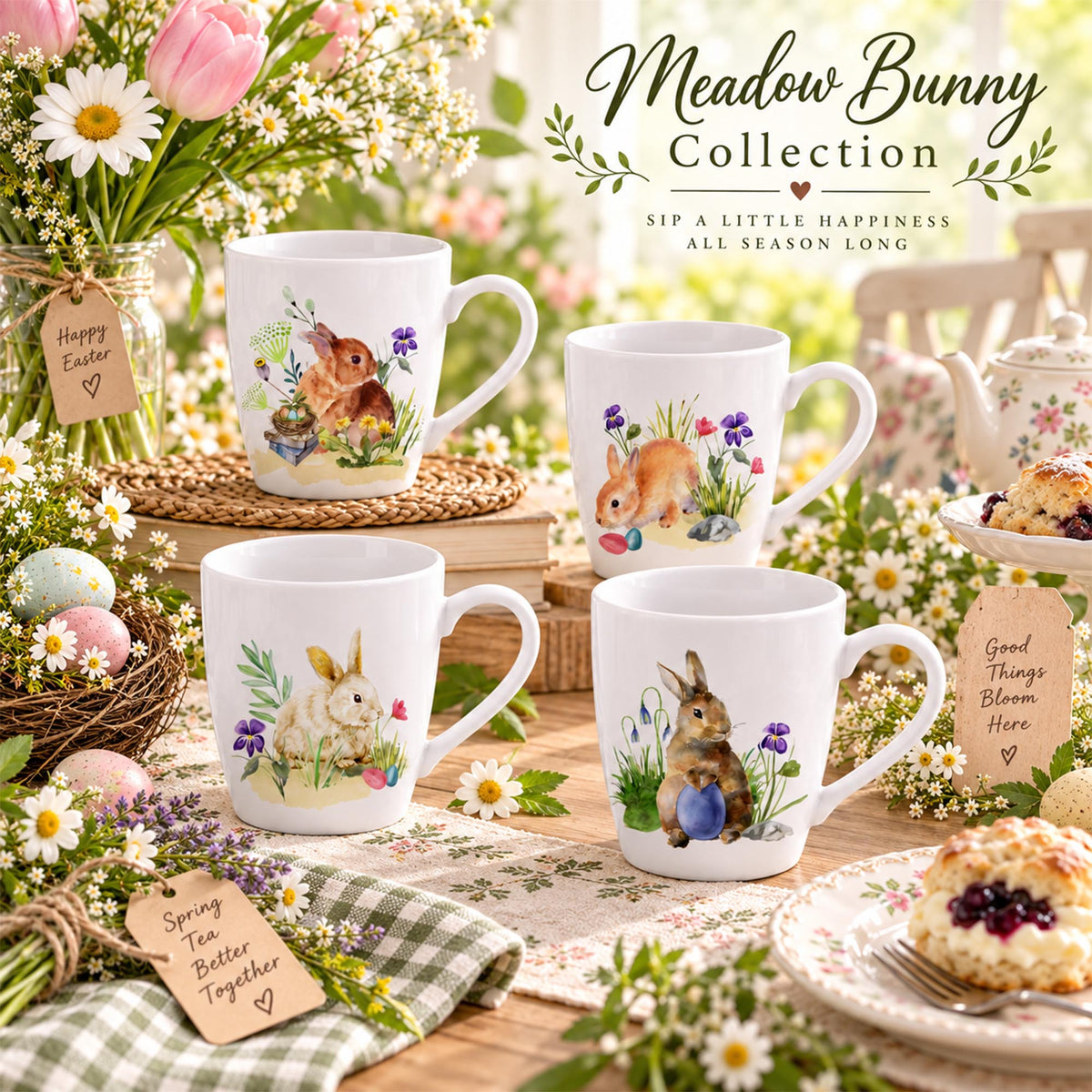 Donglin Homeware Y6542 Meadow Bunny New Bone China Mug Collection