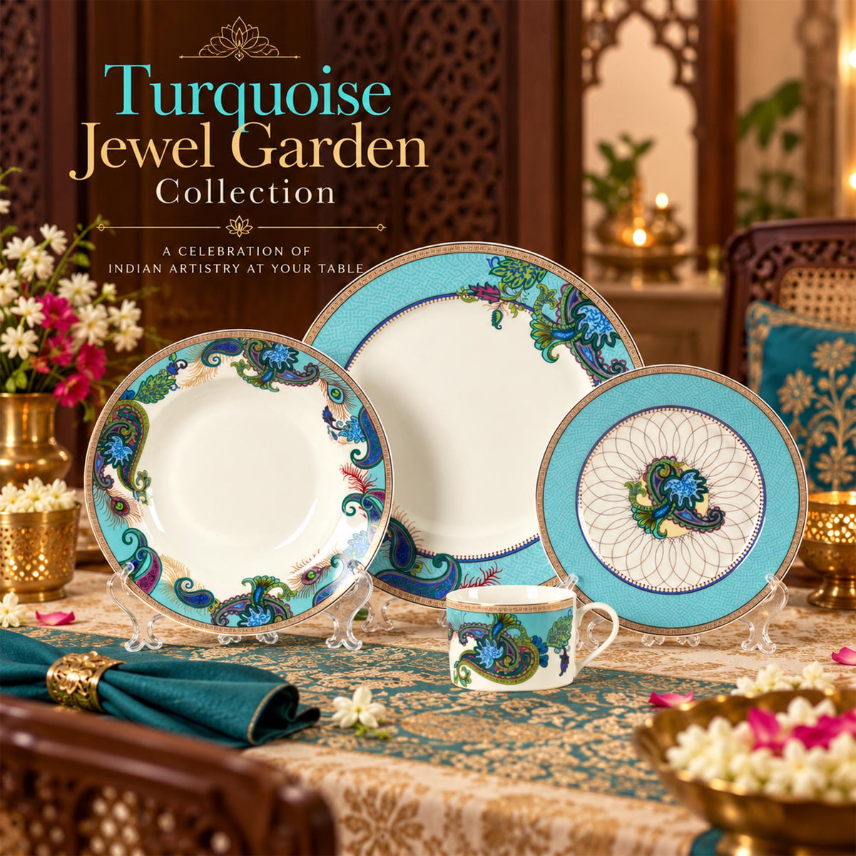 Donglin Homeware Y6550 Turquoise Jewel Garden New Bone China Dinnerware Collection