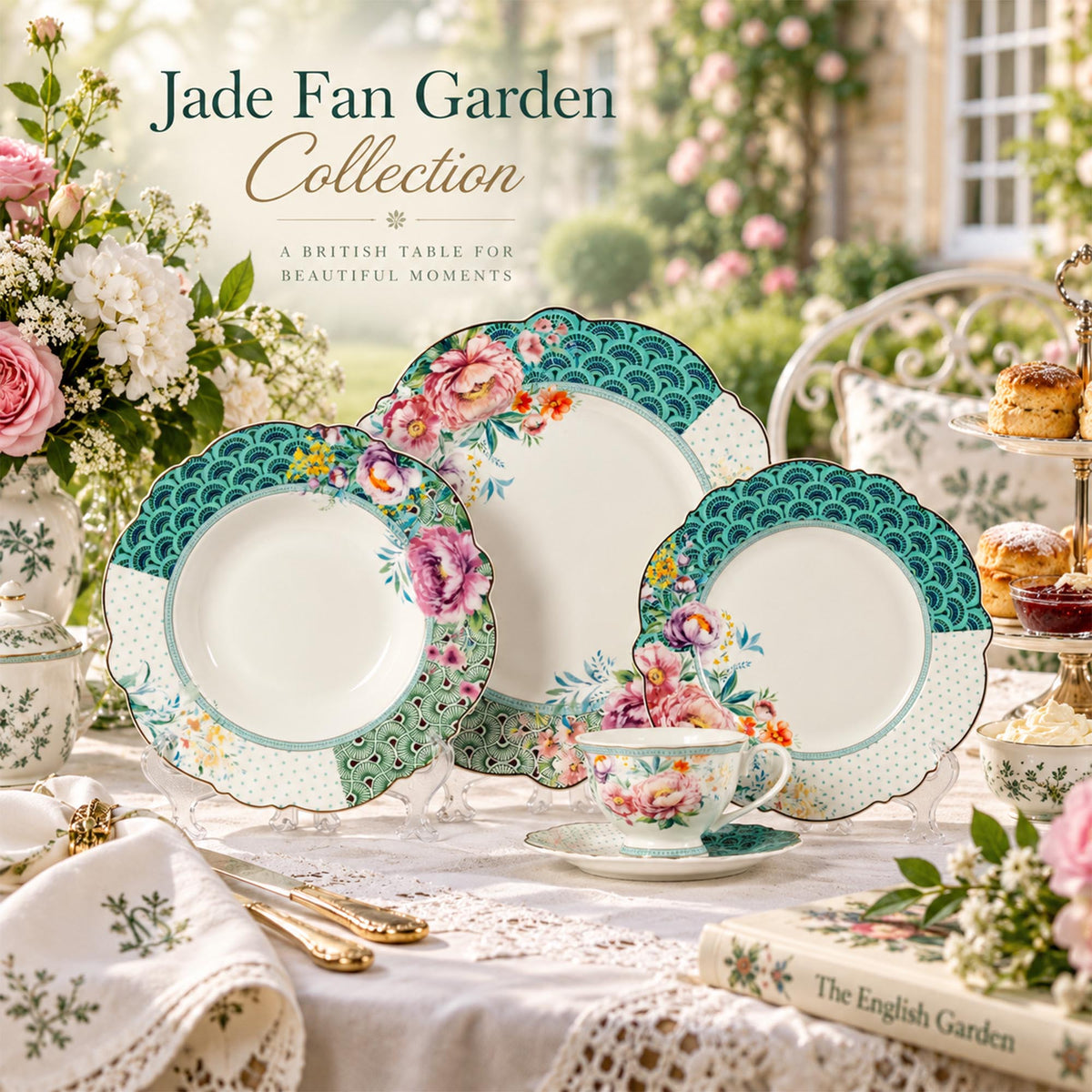 Donglin Homeware Y6554 Jade Fan Garden New Bone China Dinnerware Collection