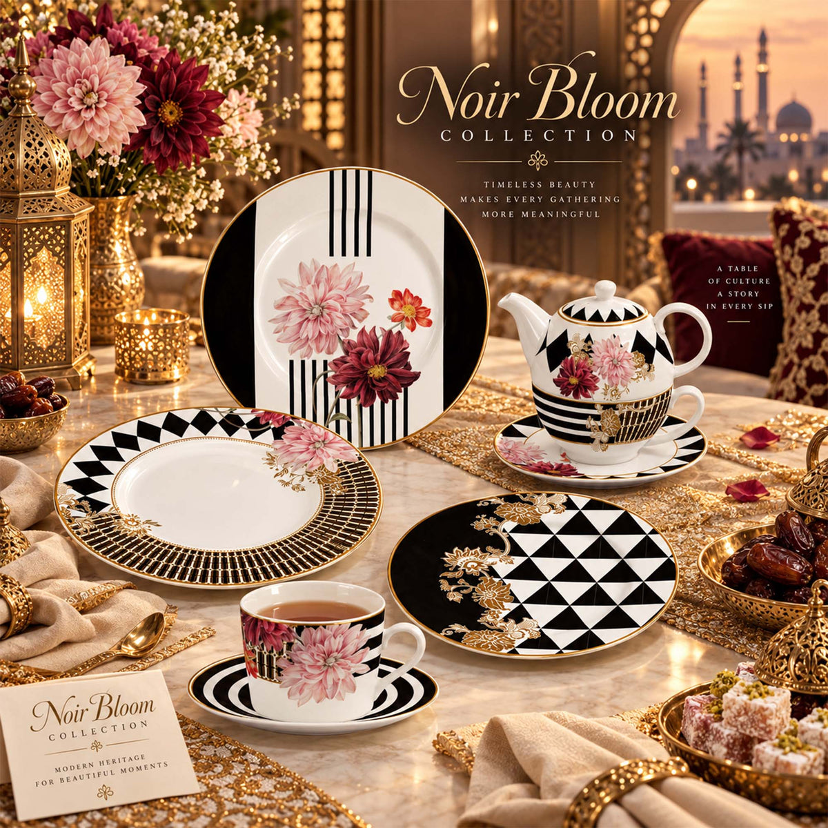 Donglin Homeware Y6556 Noir Bloom New Bone China Dinnerware Collection