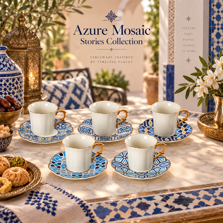 Y6576 Azure Mosaic Stories New Bone China Tasse mit Untertasse Kollektion