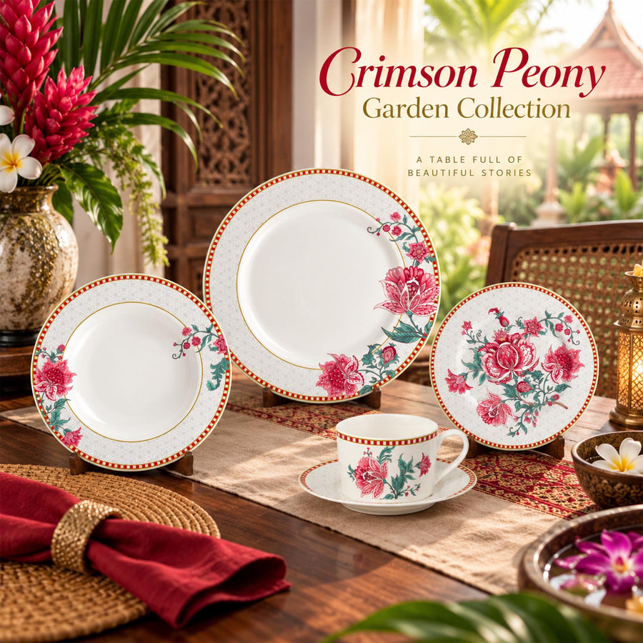 Y6593 Crimson Peony Garden New Bone China Dinnerware Collection
