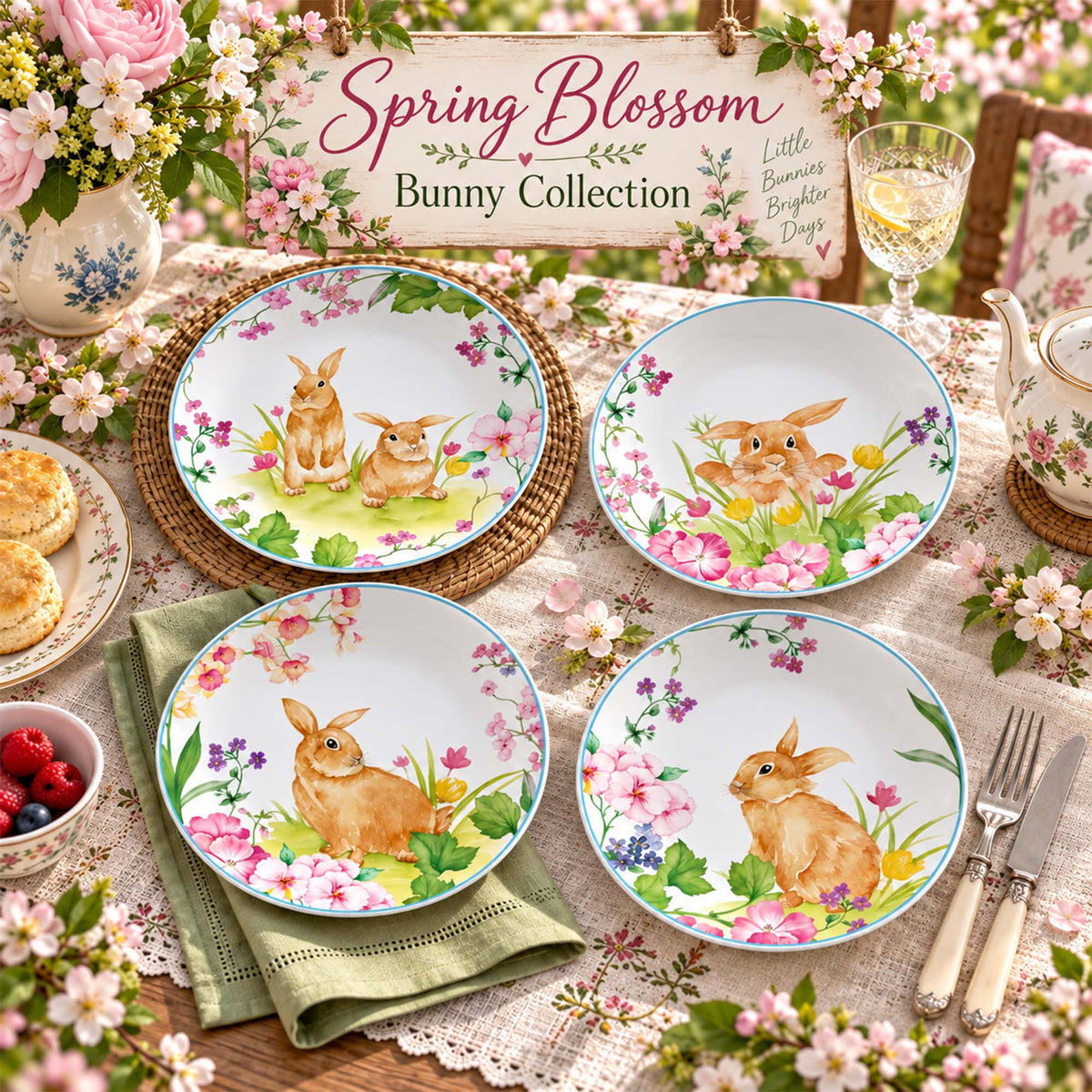 Donglin Homeware Y6593 Spring Blossom Bunny New Bone China Plate Collection