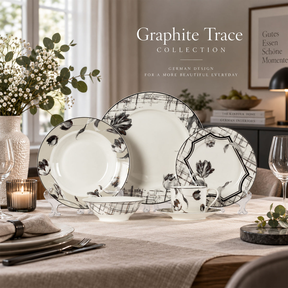 Donglin Homeware Y6604 Graphite Trace New Bone China Dinnerware Collection