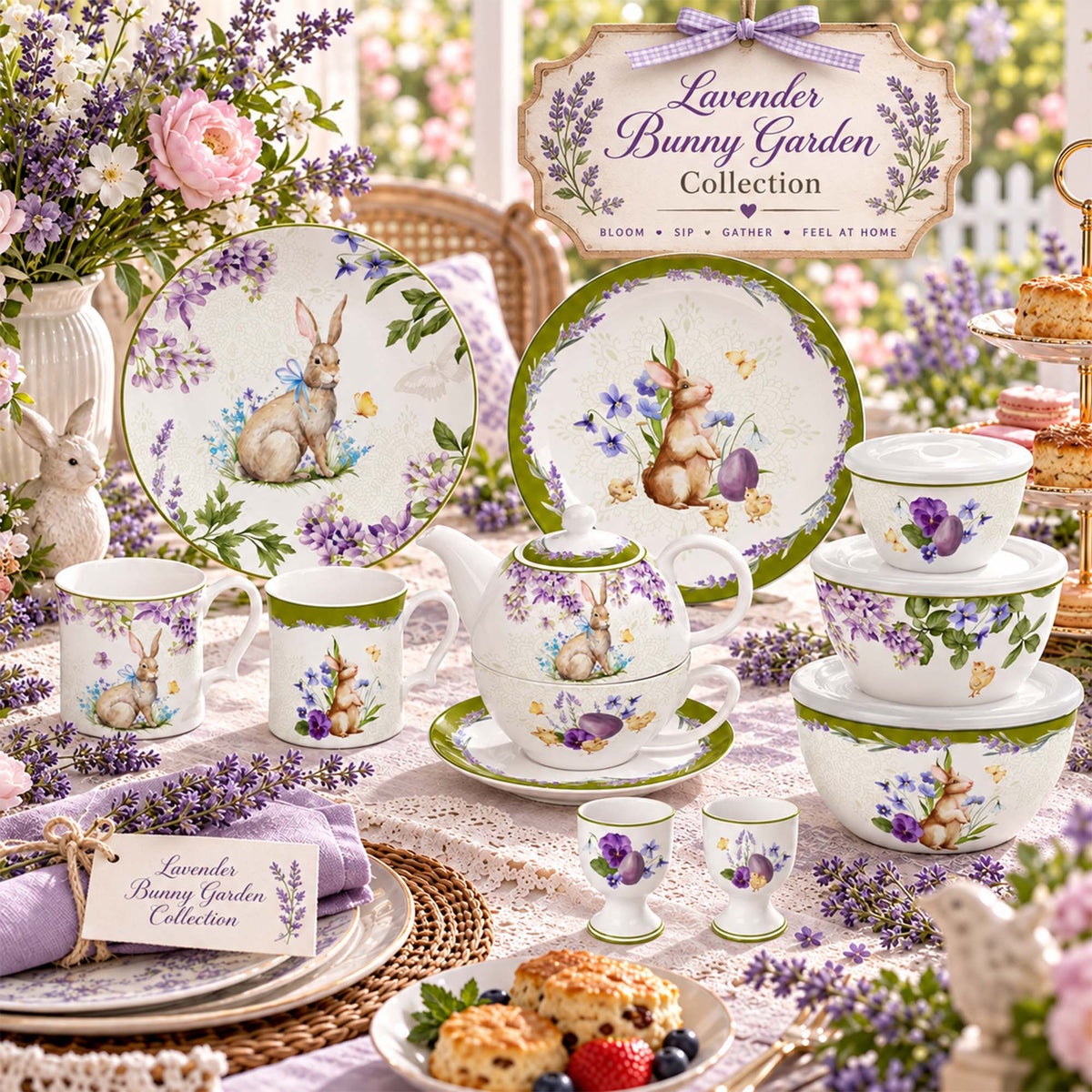 Donglin Homeware Y6605 Lavender Bunny Garden New Bone China Dinnerware Collection