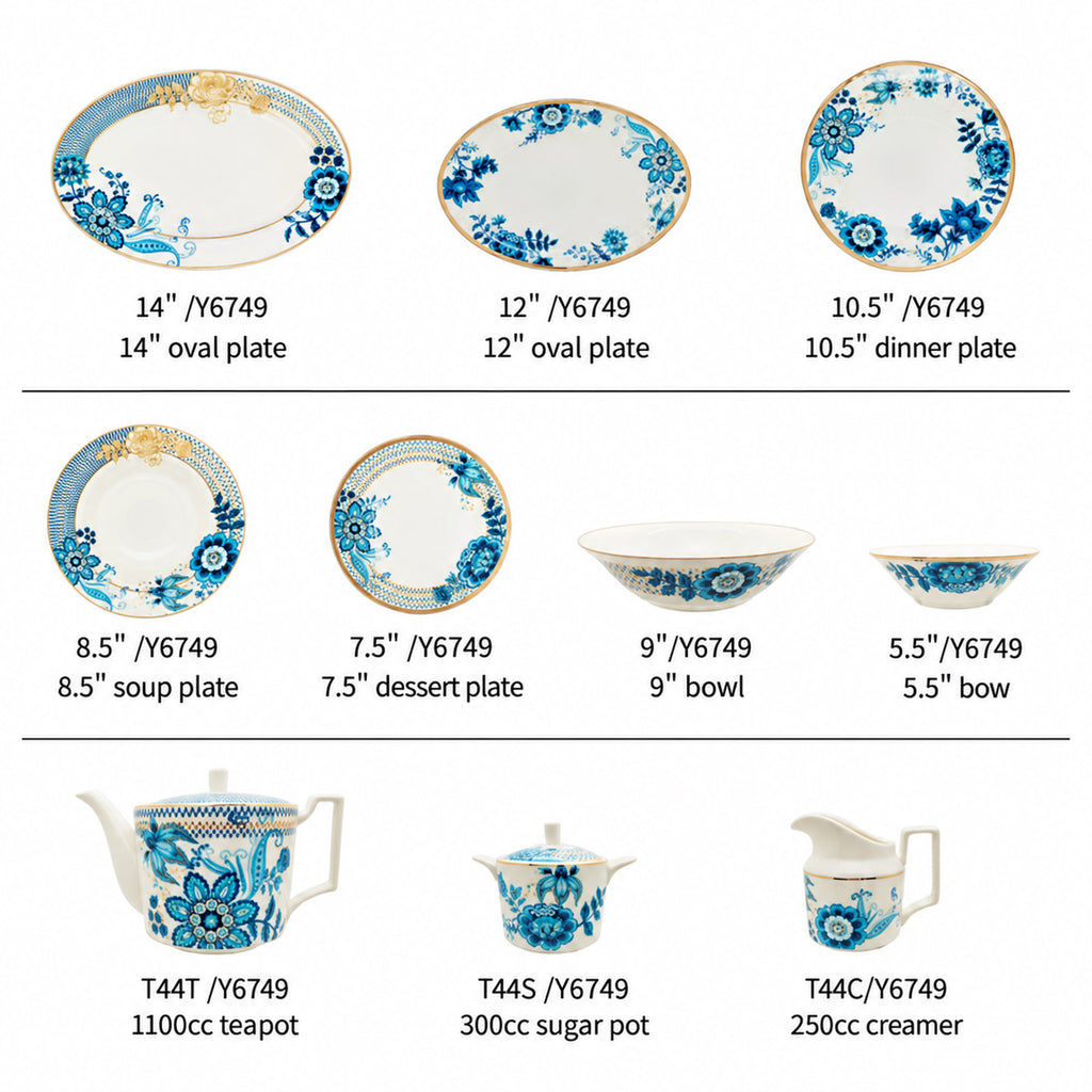 Donglin Homeware – Y6749 Teal Pavilion Geschirrkollektion aus New Bone China – Formdetails