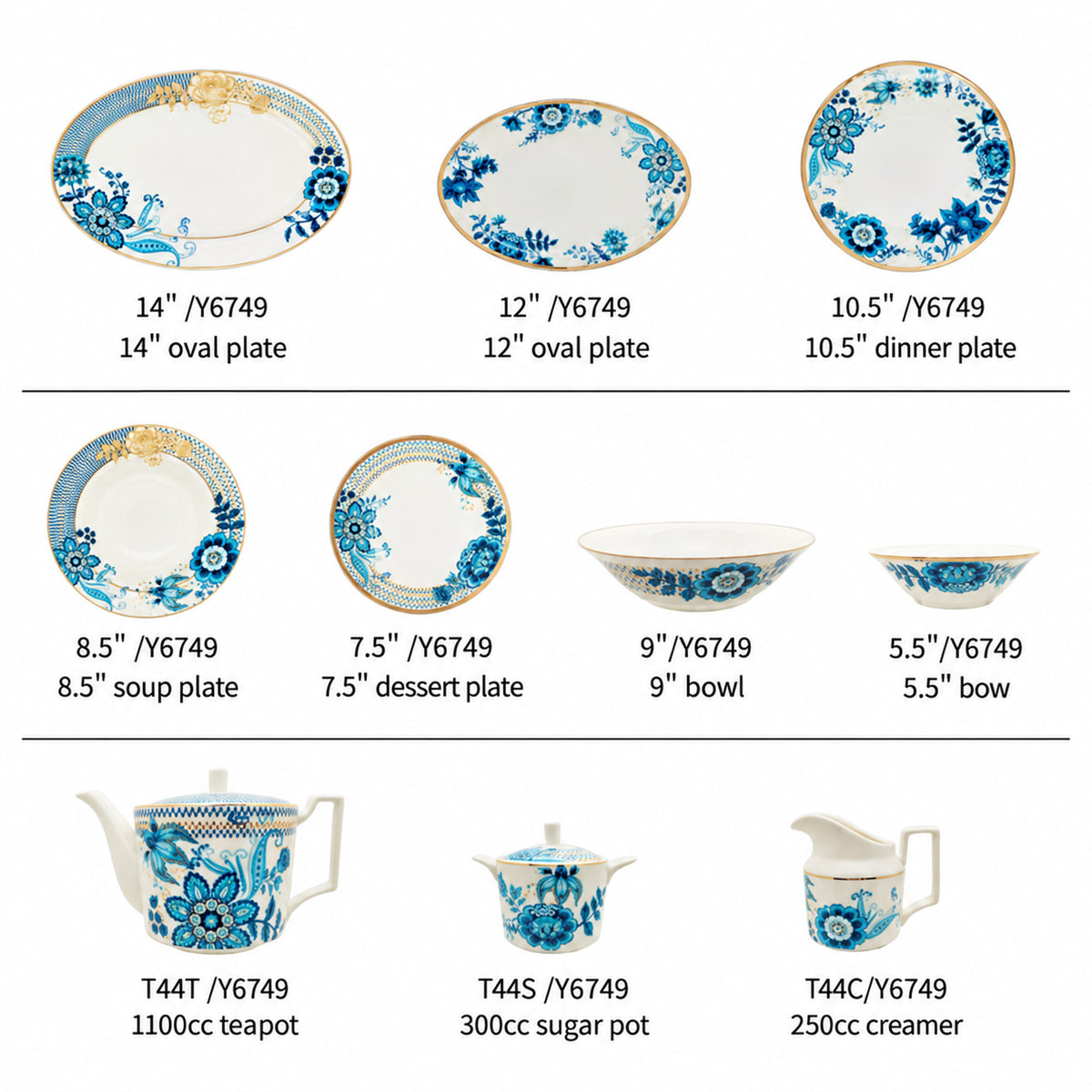 Donglin Homeware – Y6749 Teal Pavilion Geschirrkollektion aus New Bone China – Formdetails