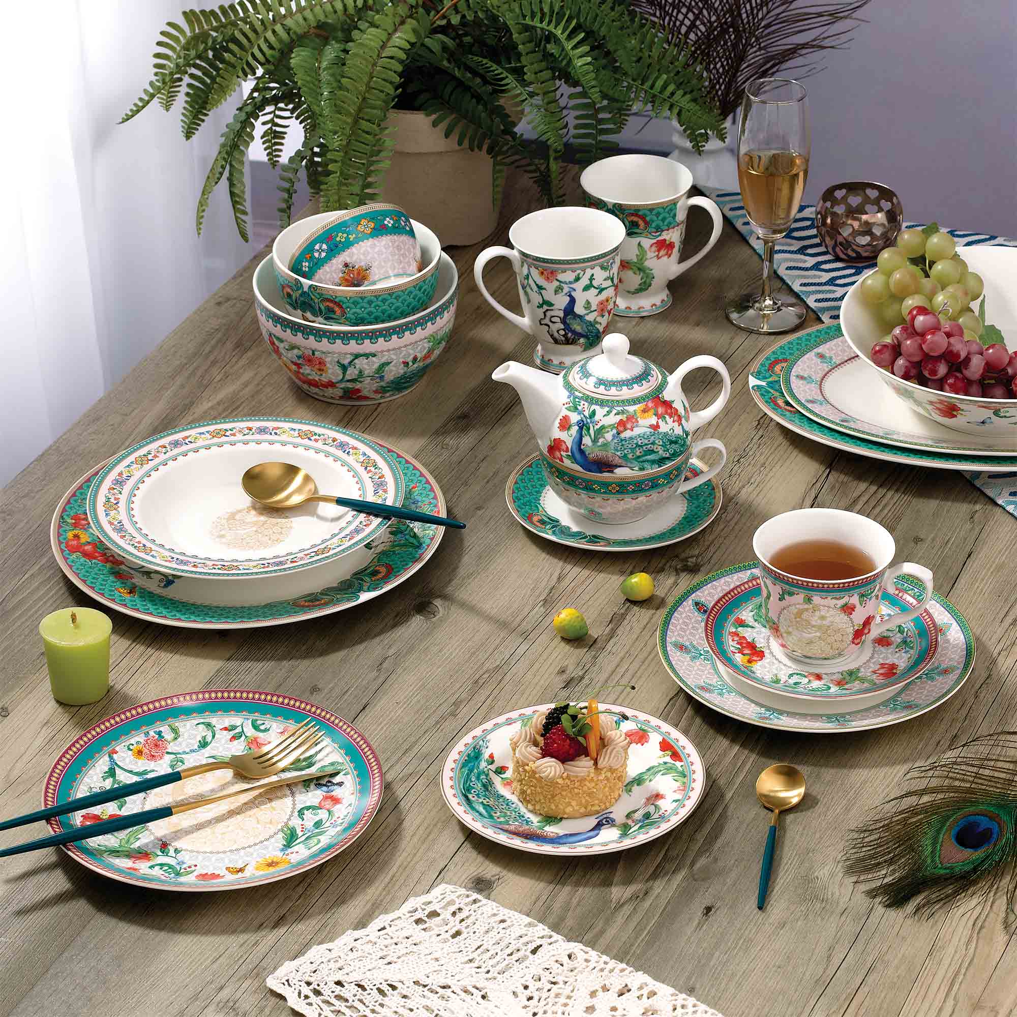 Donglin Homeware Y6770 Peacock Peony Oriental Tableware Collection