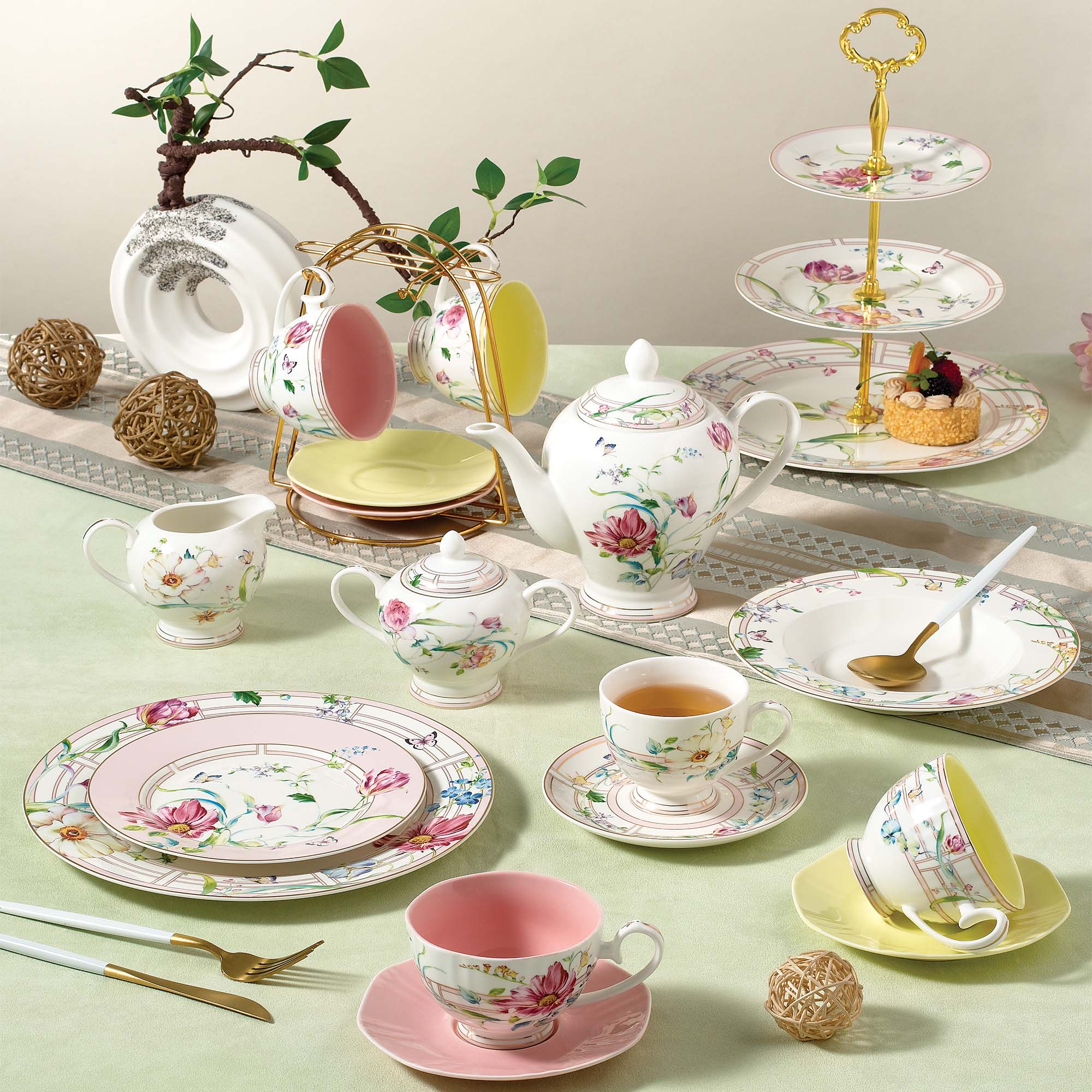 Donglin Homeware Y6804 Grid Flower & Butterfly Tableware Collection
