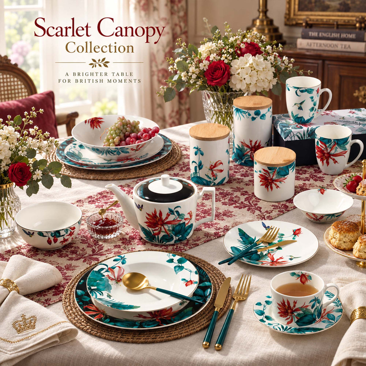 Scarlet Canopy | Tropical Botanical New Bone China Dinnerware – Donglin ...