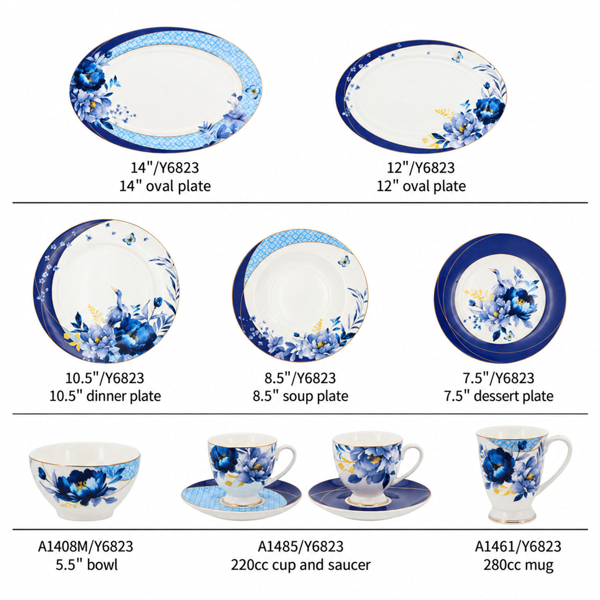 Donglin Homeware – Y6823 Nocturne Bloom Geschirrkollektion aus New Bone China – Formdetails