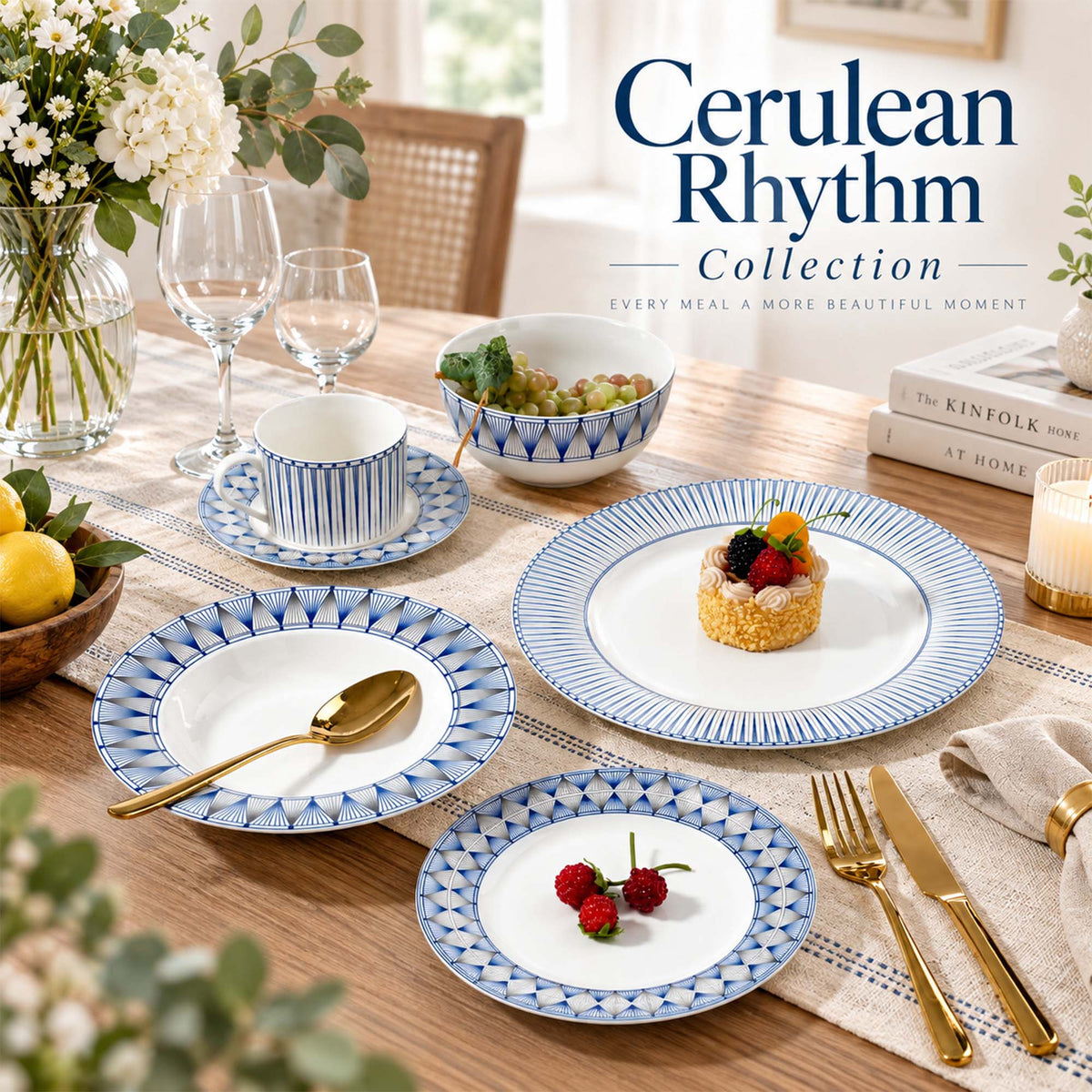 Donglin Homeware Y6833 Cerulean Rhythm New Bone China Dinnerware Collection