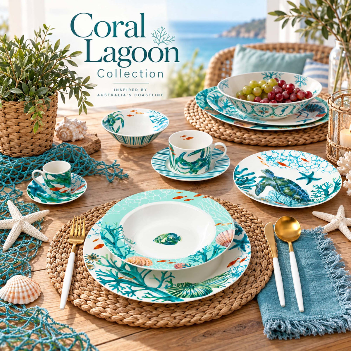 Colección de vajilla New Bone China — Y6842 Coral Lagoon