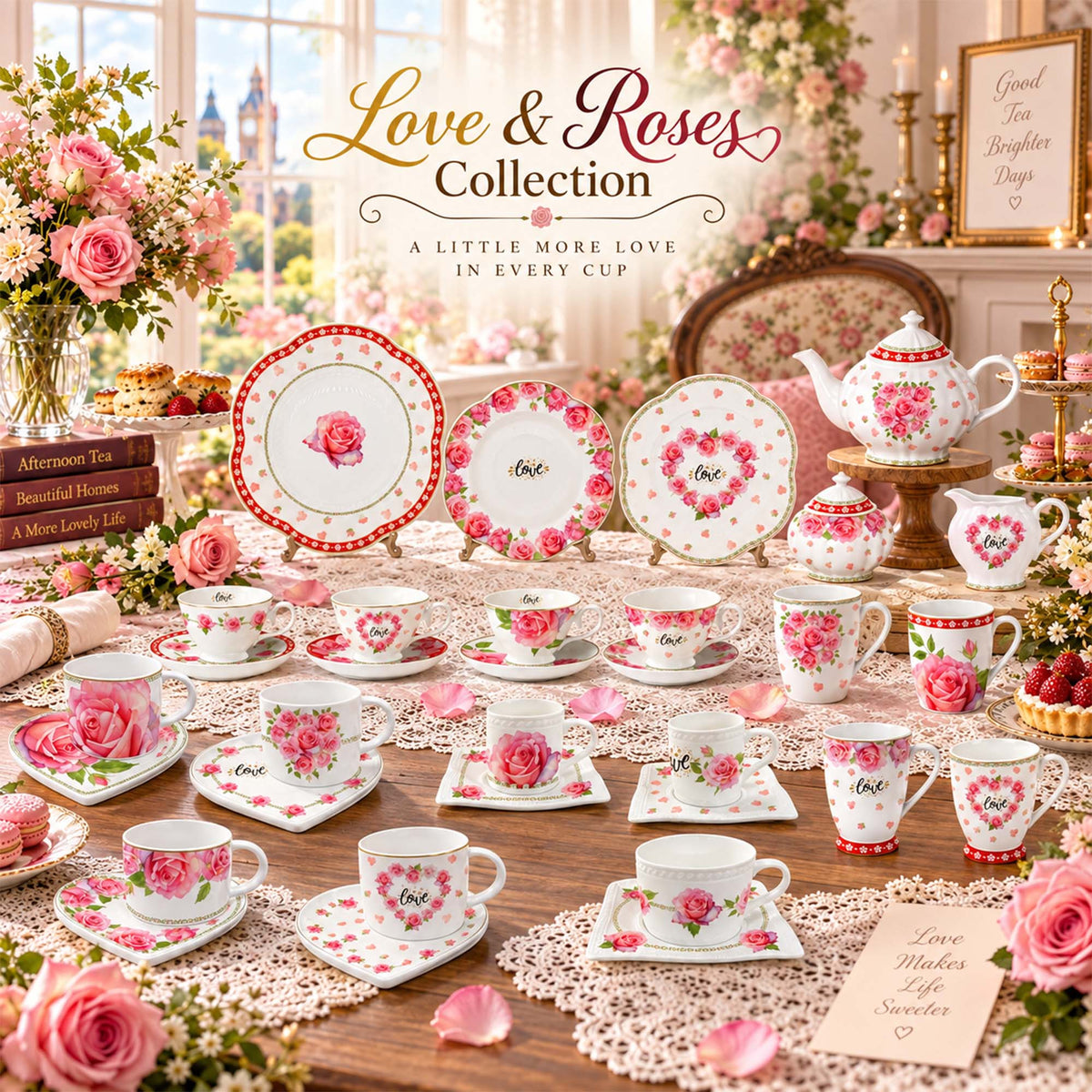 Donglin Homeware Y6845 Love & Roses New Bone China Dinnerware Collection
