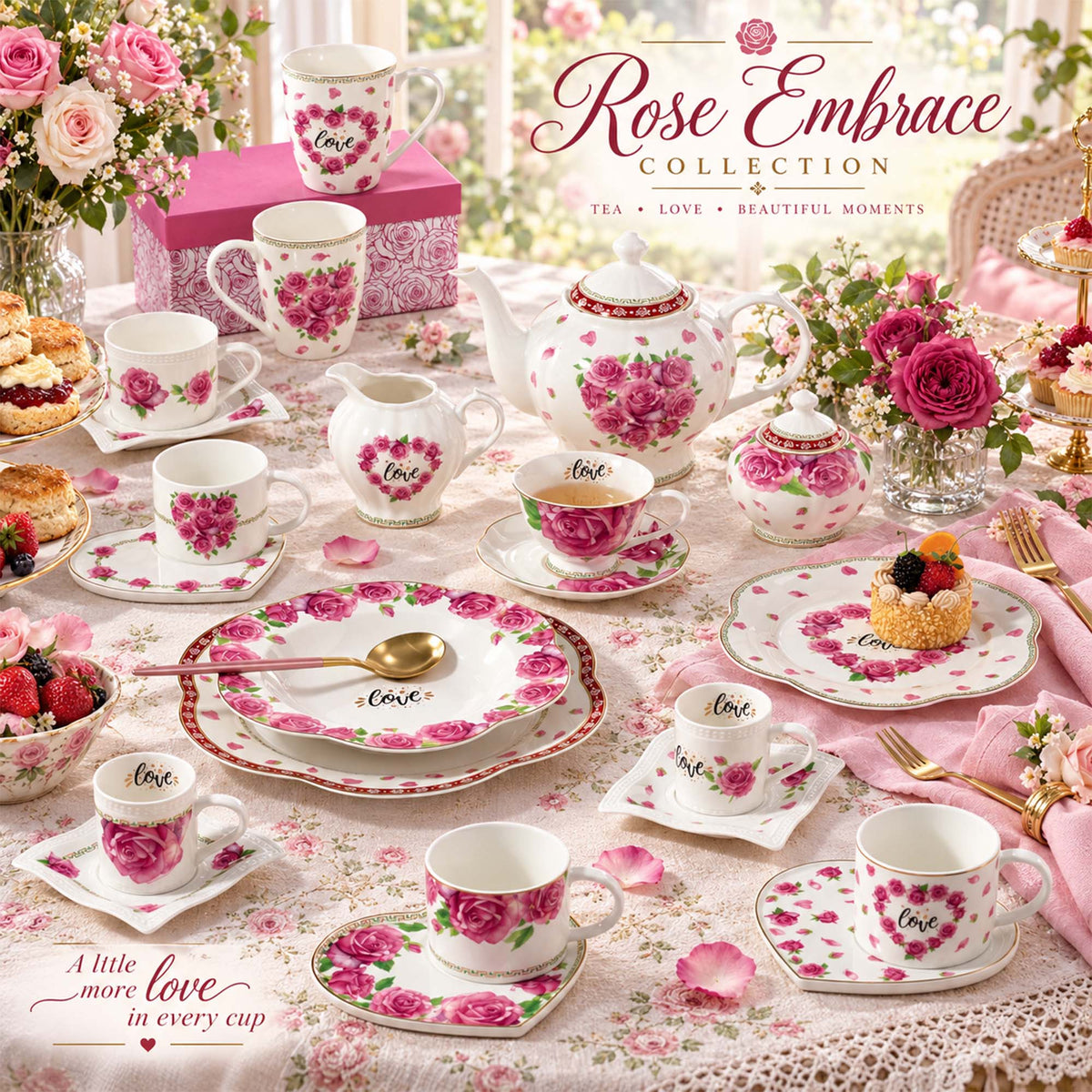 Donglin Homeware Y6845 Rose Embrace New Bone China Dinnerware Collection