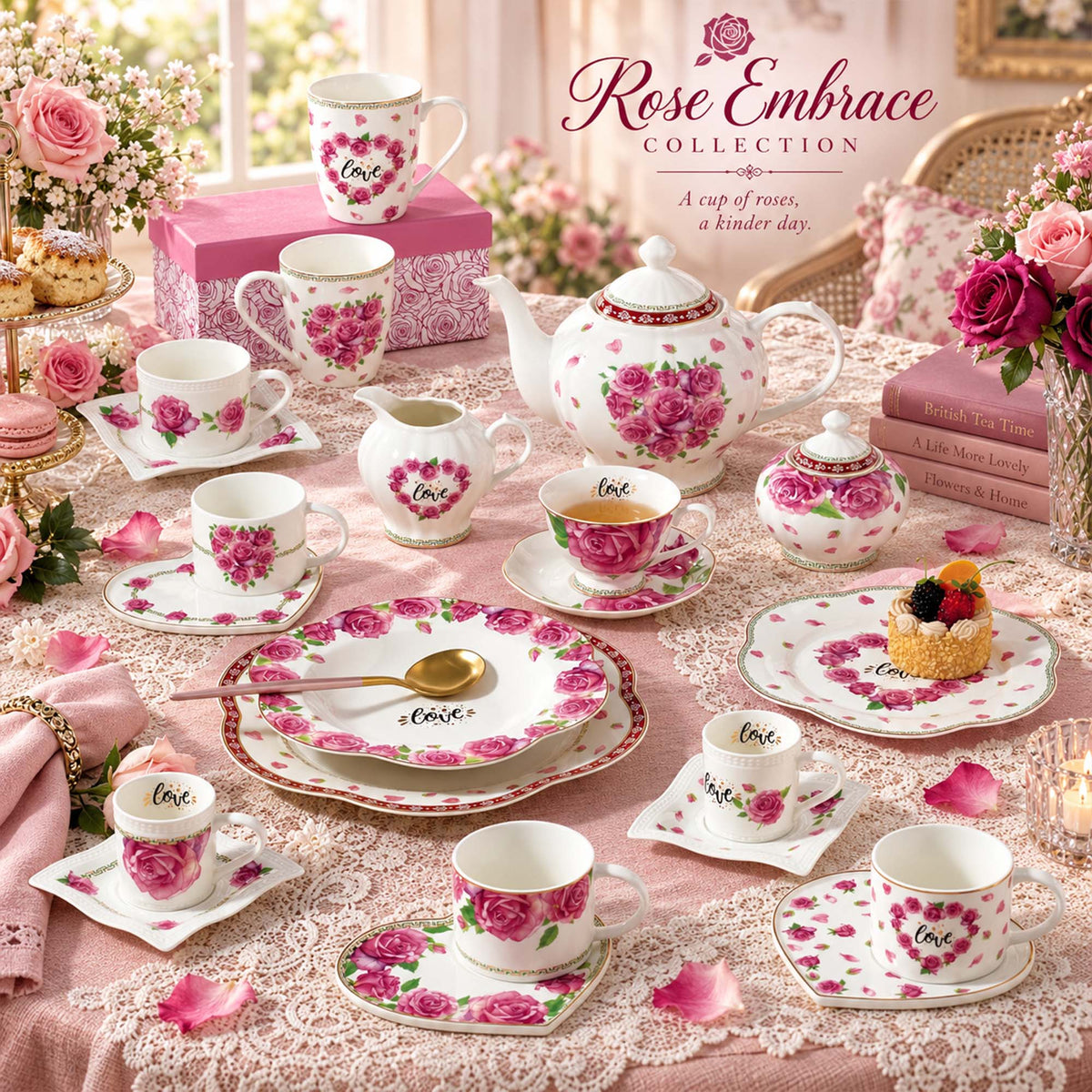 Colección de vajilla New Bone China — Y6845 Rose Embrace