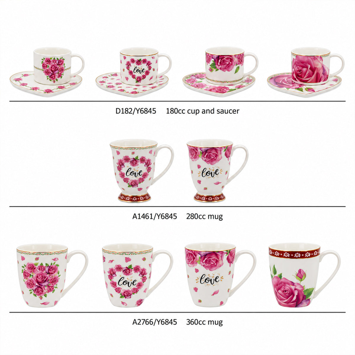 Colección de vajilla New Bone China — Y6845 Love & Roses