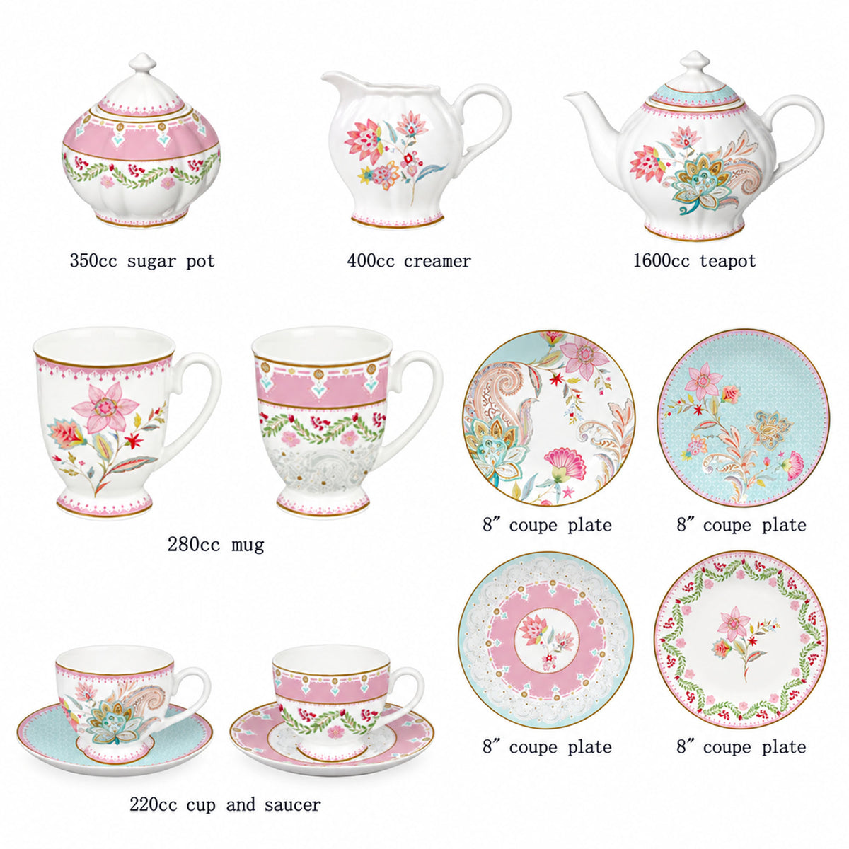 Donglin Homeware Y6907 Paisley Bloom New Bone China Dinnerware Collection Shape Details