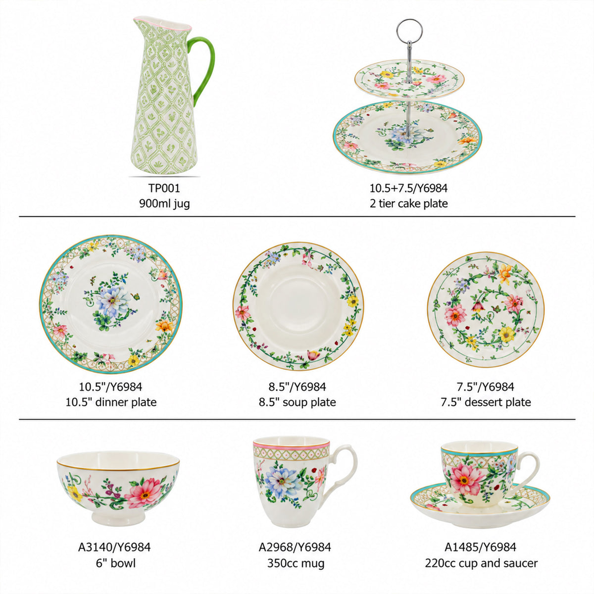Colección de vajilla New Bone China — Y6984 Wildflower Meadow