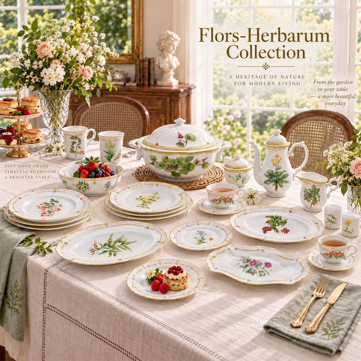 Botanical New Bone China Dinnerware Flors-Herbarum OEM & Private Label ...