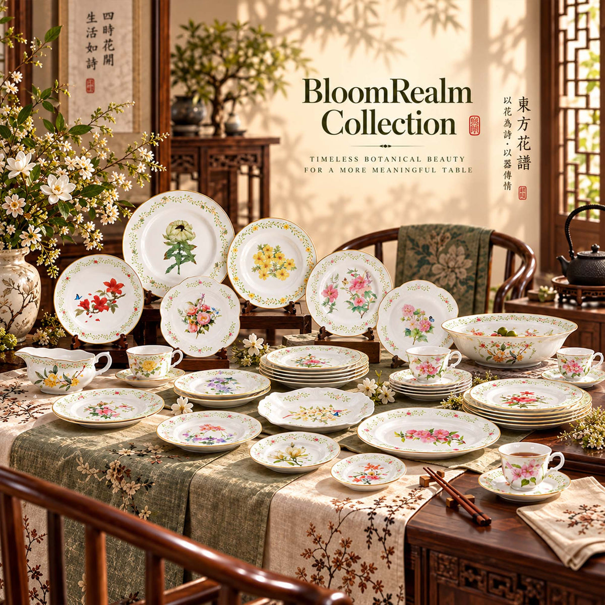 Custom BloomRealm Botanical New Bone China Dinnerware | OEM & ODM ...